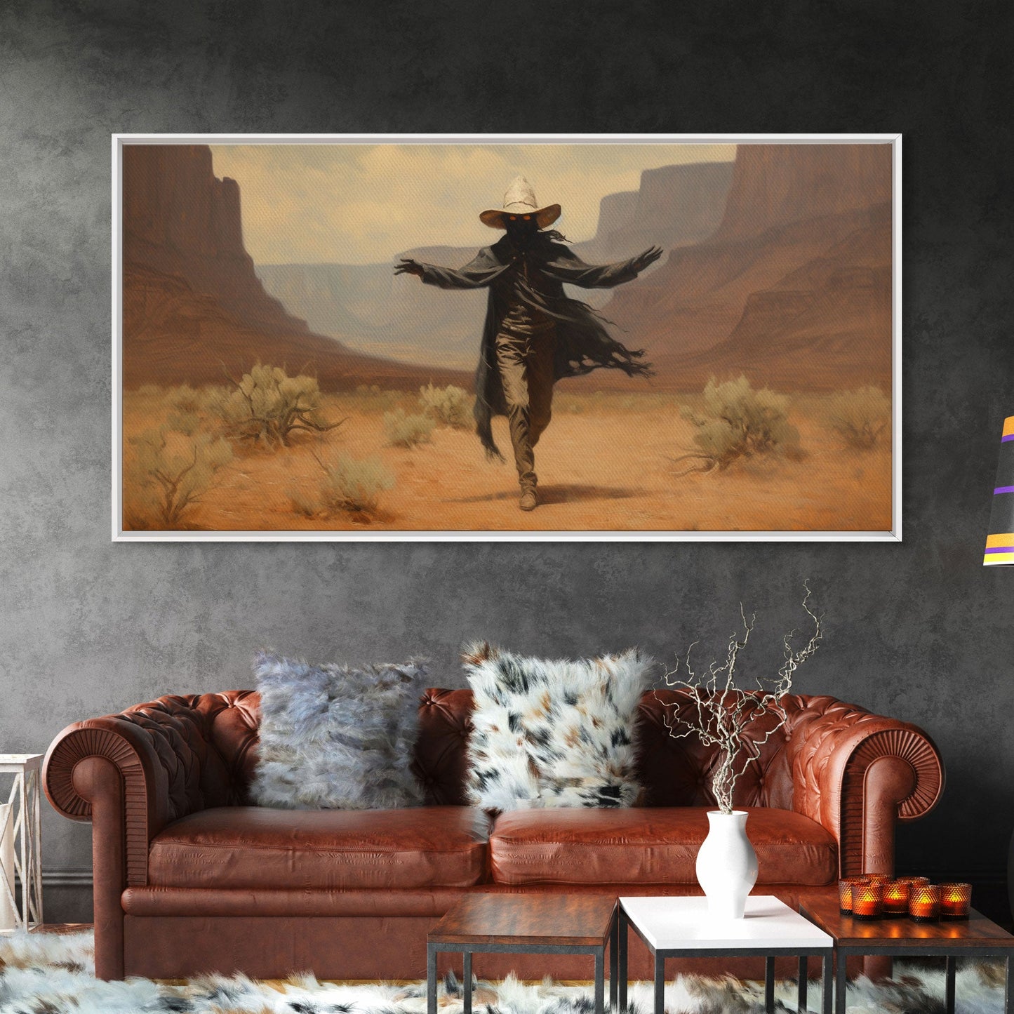 The Fabulous Ghost Cowboy Art, Framed Canvas Print, Halloween art, spooky decor, cowboy art, western decor,  ghost art