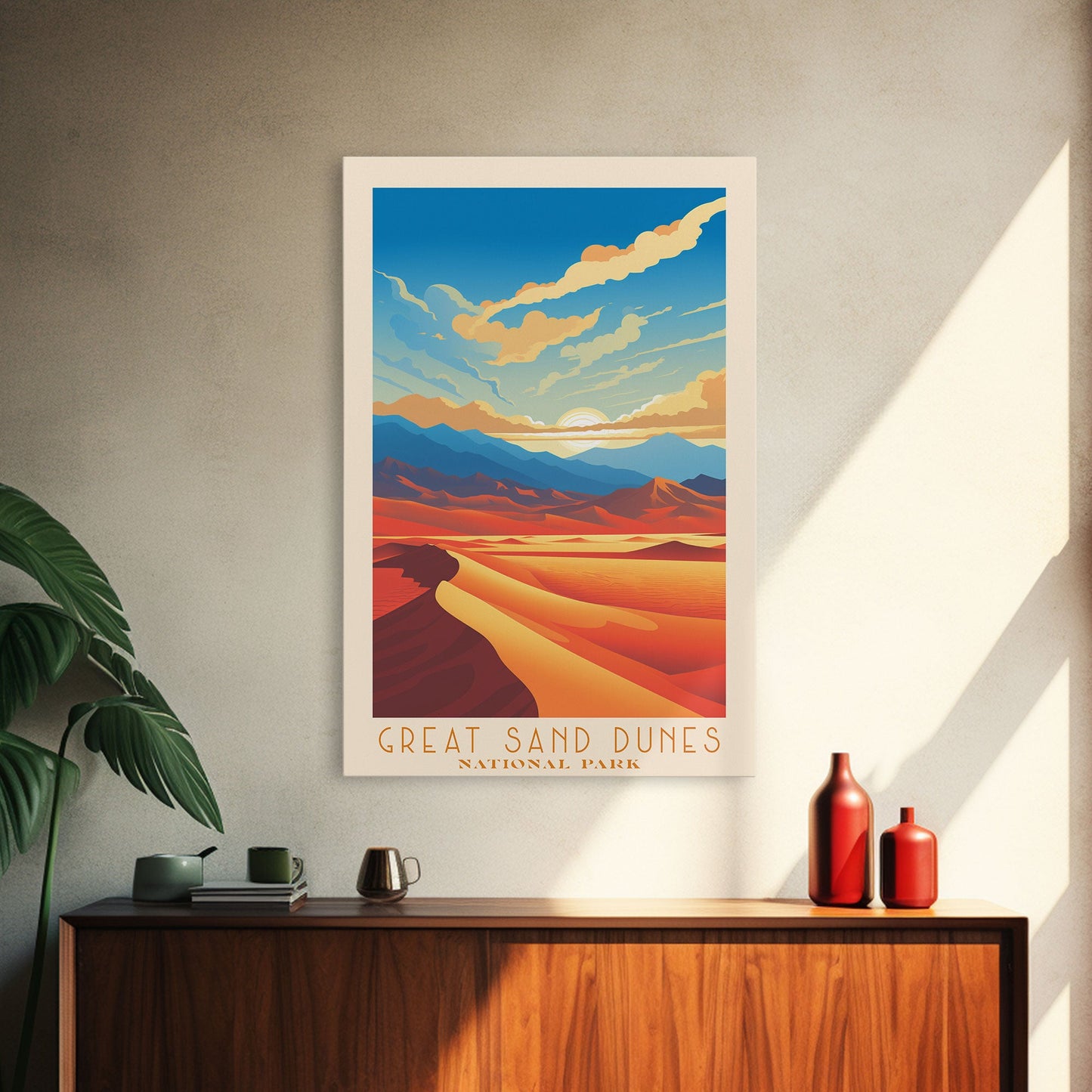 Great Sand Dunes National Park Colorado Travel Art, National Park Print, Minimalist Travel Art, Midcentury Modern Style Landscape Painting