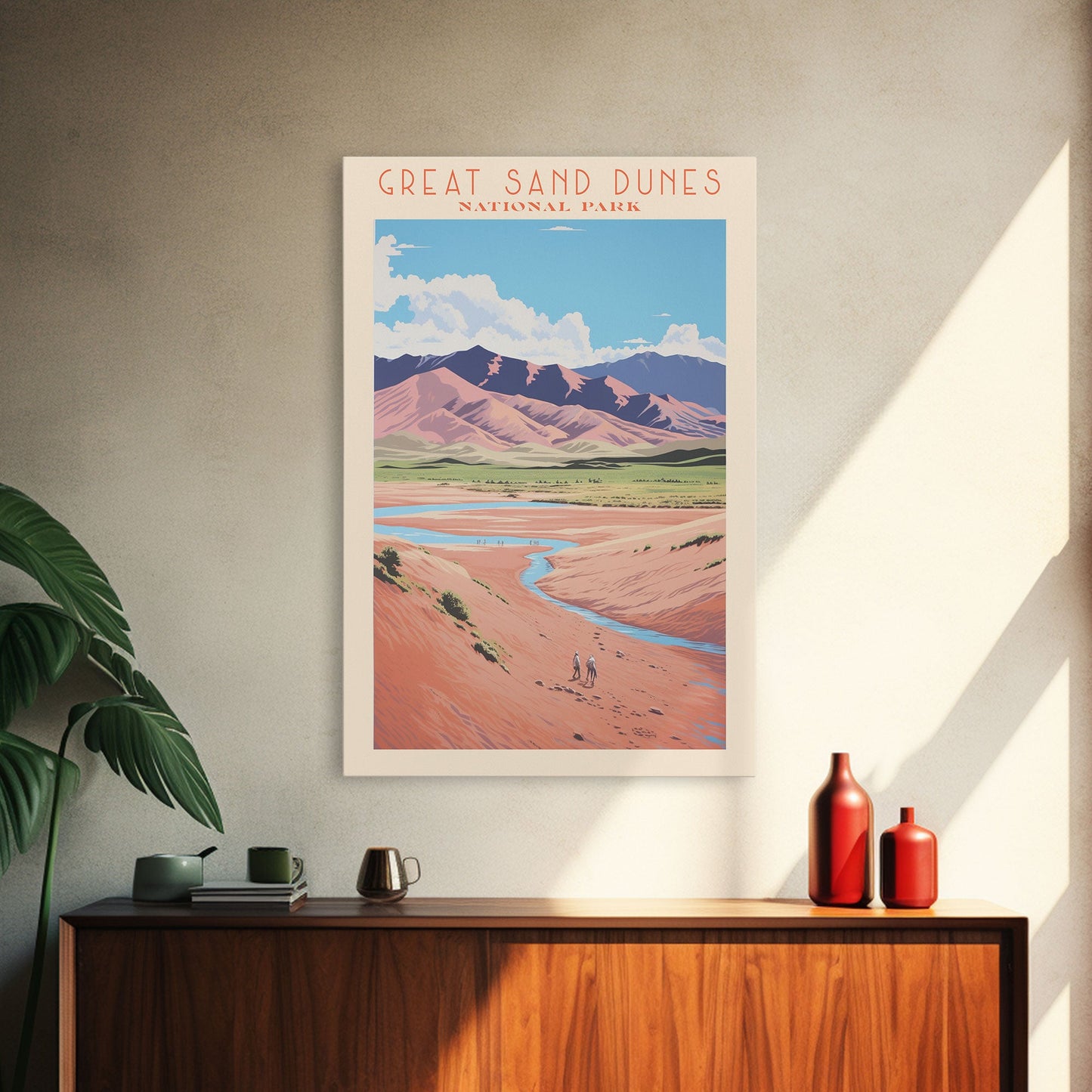 Great Sand Dunes National Park Colorado Travel Art, National Park Print, Minimalist Travel Art, Midcentury Modern Style Landscape Painting