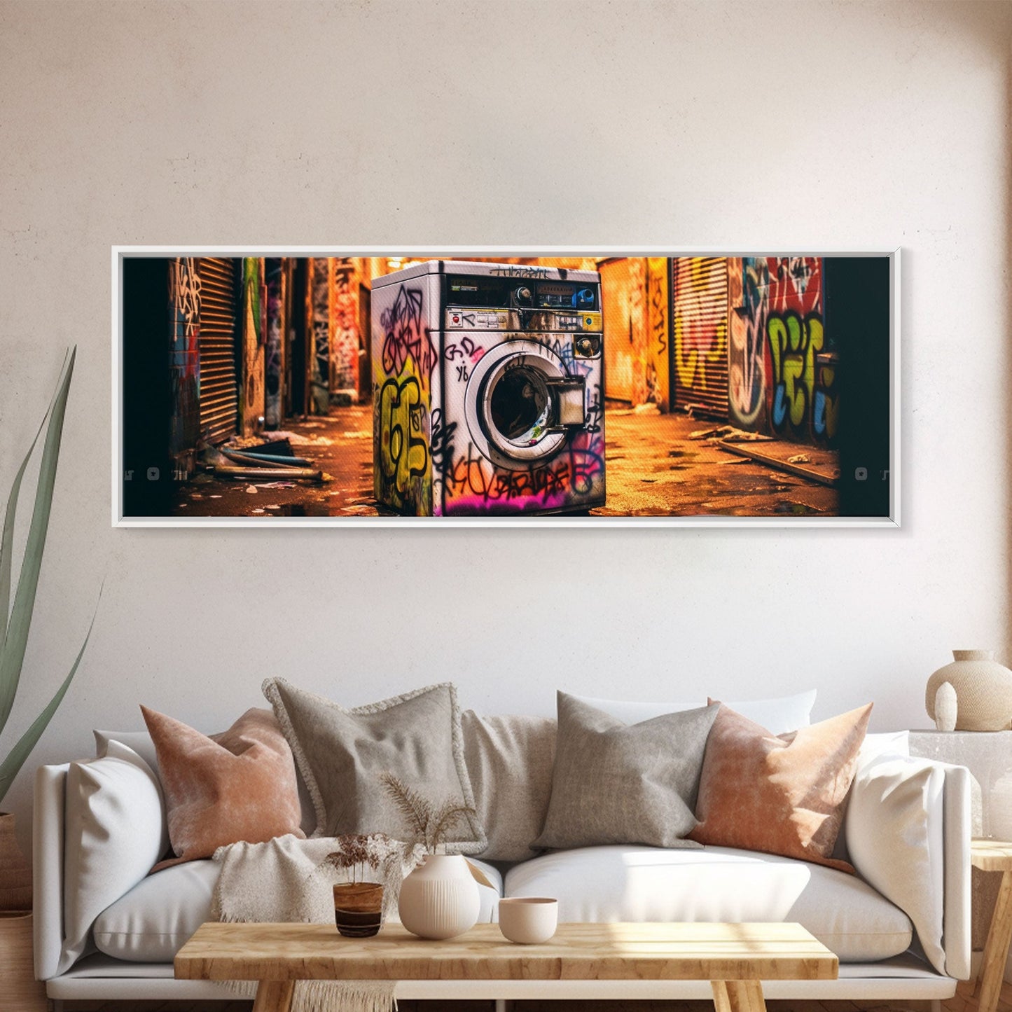 Graffiti Punk Wall Art, Street Art, Framed Canvas Print, Urban Decay Washing Machine, Limited Edition, High Quality Art, Game Room Art