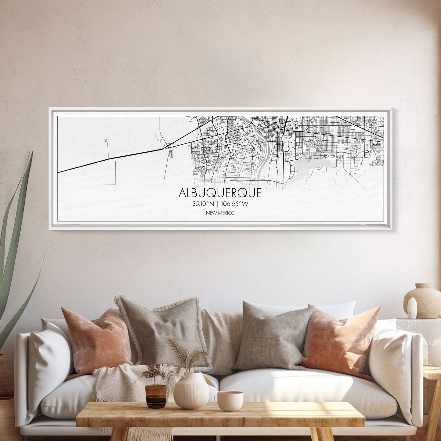Panoramic Albuquerque City Map, New Mexico Art, Map Print, Minimalist Wall Art, Canvas Art, Housewarming Gift, Street Map Art, Closing Gift