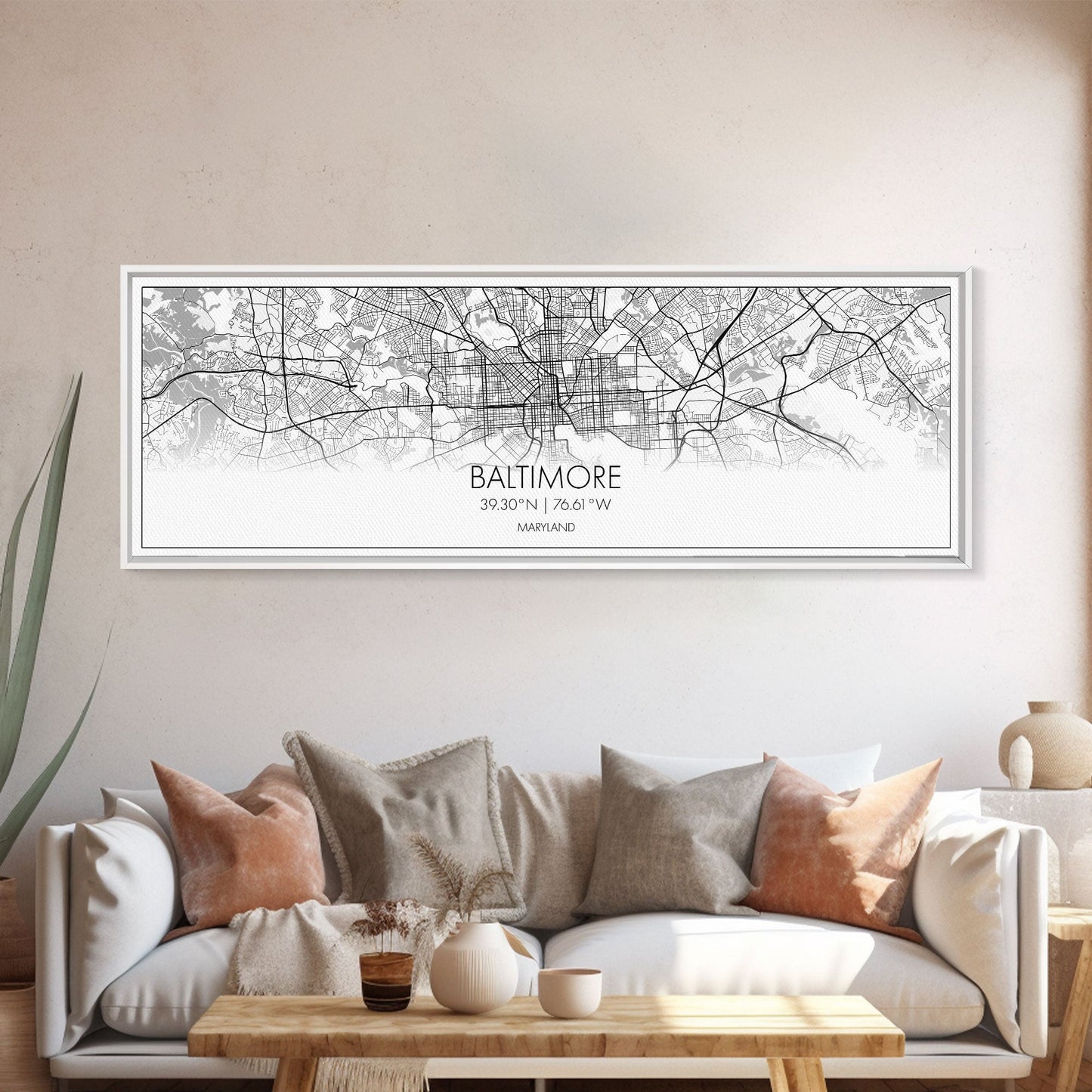 Panoramic Baltimore City Map, Maryland Art, Map Print, Minimalist Wall Art, Canvas Art, Housewarming Gift, Street Map Art, Closing Gift