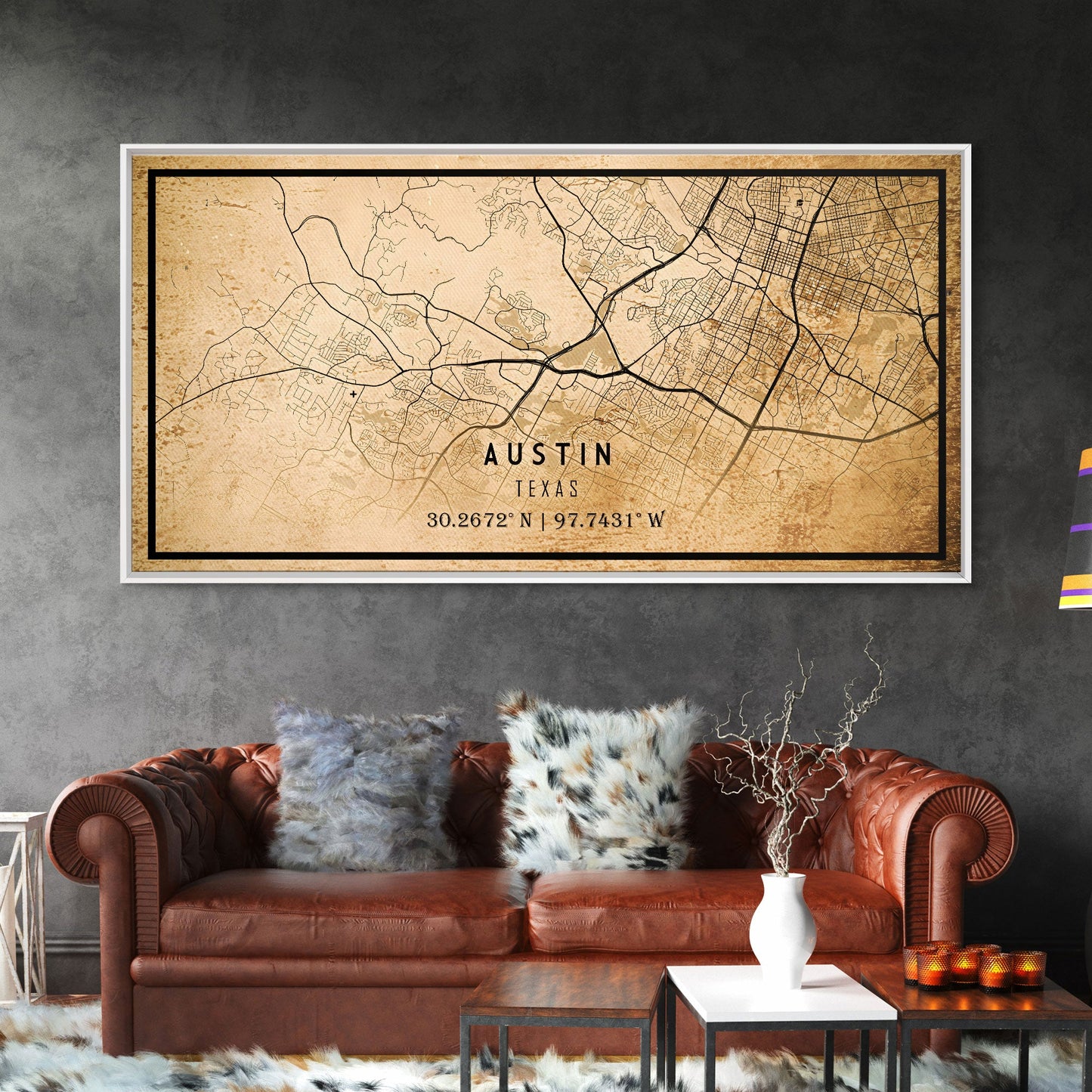 Austin Map Print Canvas or Poster, Texas Map Art, Texas Map Print, Vintage Austin Texas Map Framed Art, Retro / Distressed Office Art