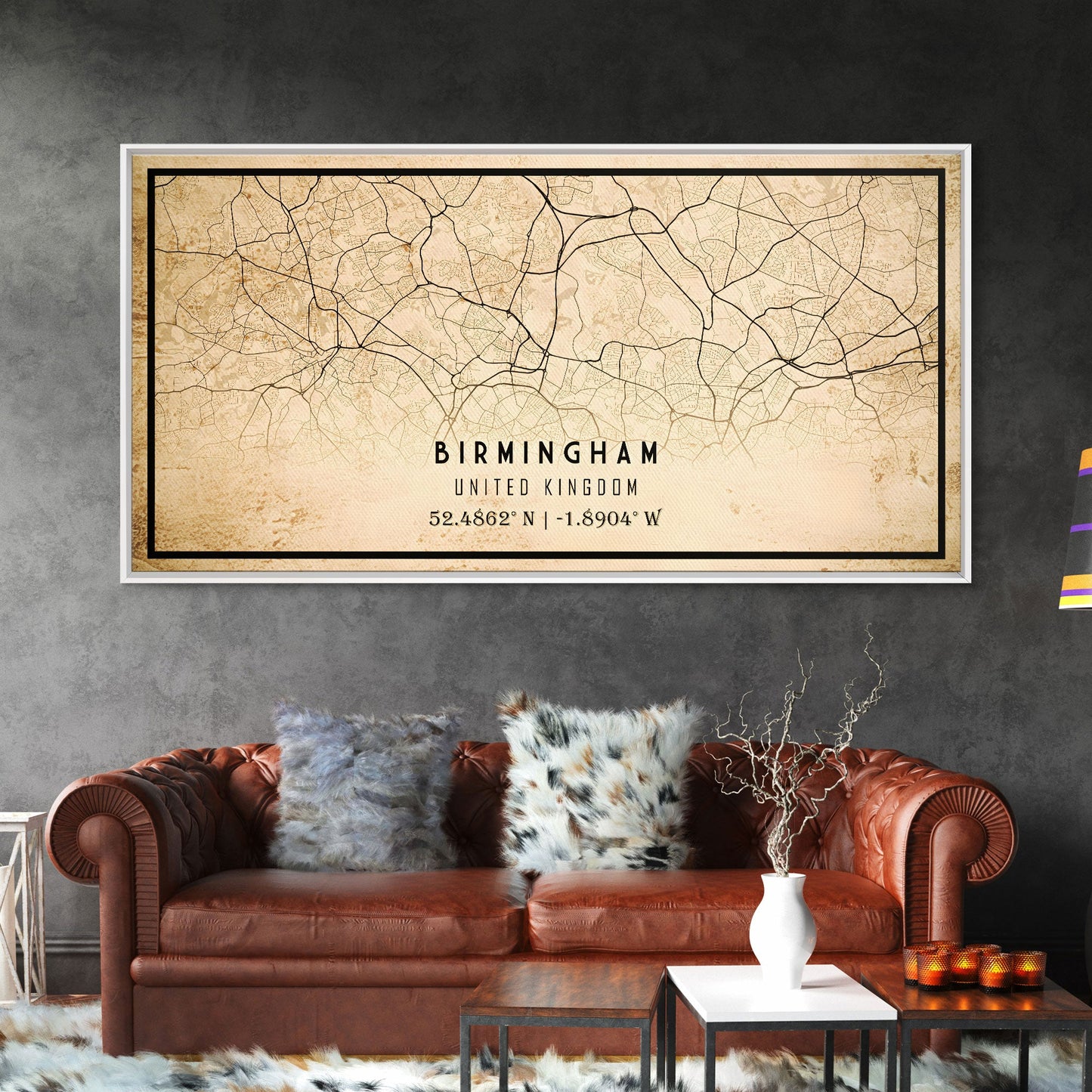 Birmingham UK map print poster or framed canvas, England map print poster canvas, UK city map print poster canvas, Vintage Travel Art