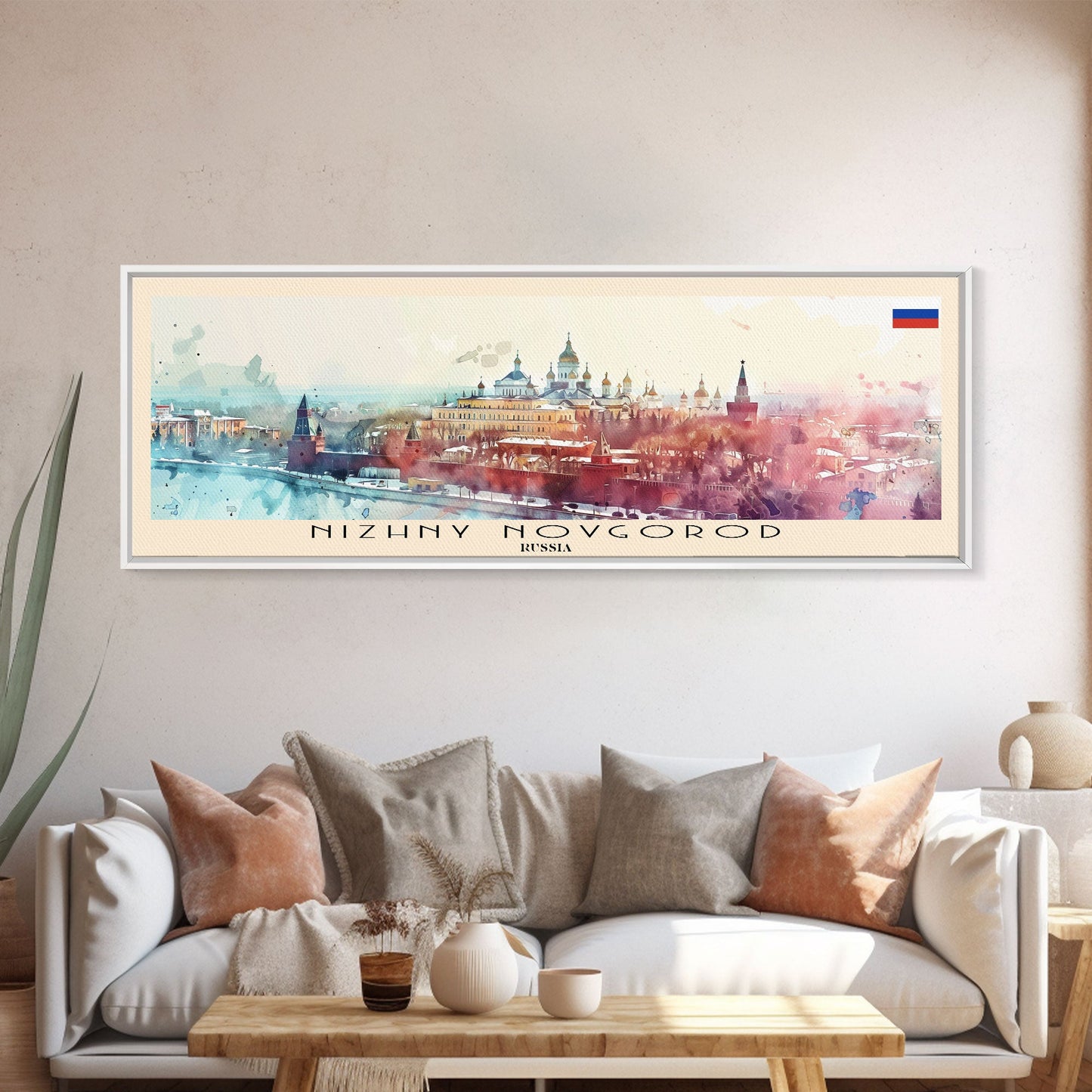 Nizhny Novgorod Russia Panoramic Travel Poster, Framed Canvas Print or Metal Wall Art, Travel Art, Home Decor, Panoramic Painting, Midcentury Art