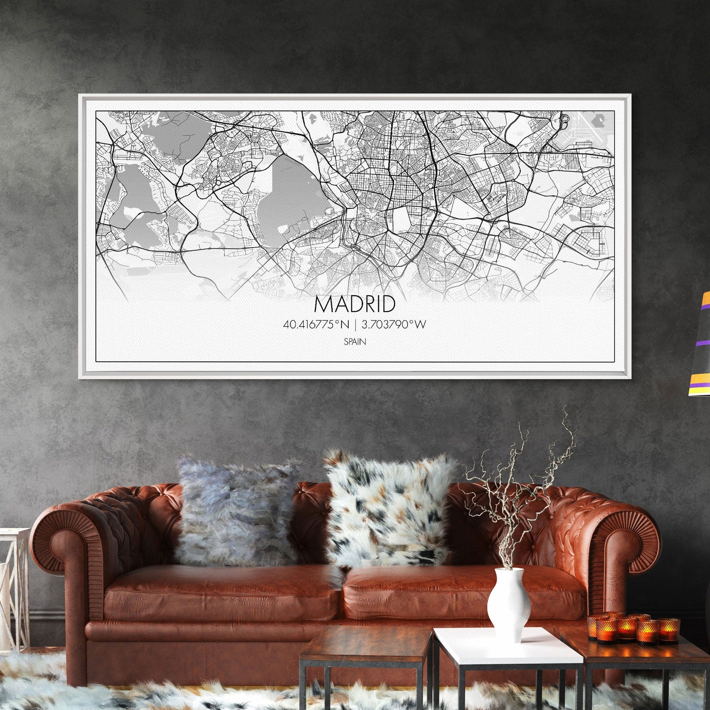 Madrid City Map, Spain Map, Map Art, Modern Art, Wall Art, Canvas Art, Europe Wall Art, Girl Room Décor, Mens Gift, Preppy Wall Art, Office