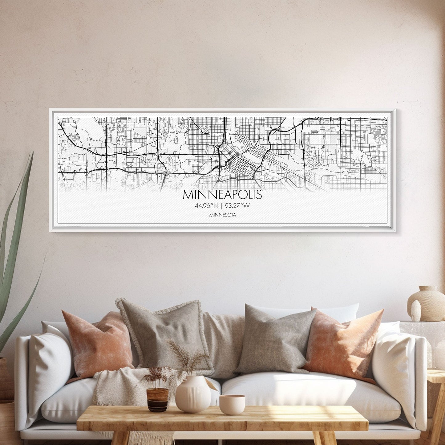 Panoramic Minneapolis City Map, Minnesota Art, Map Print, Minimalist Wall Art, Canvas Art, Housewarming Gift, Street Map Art, Closing Gift