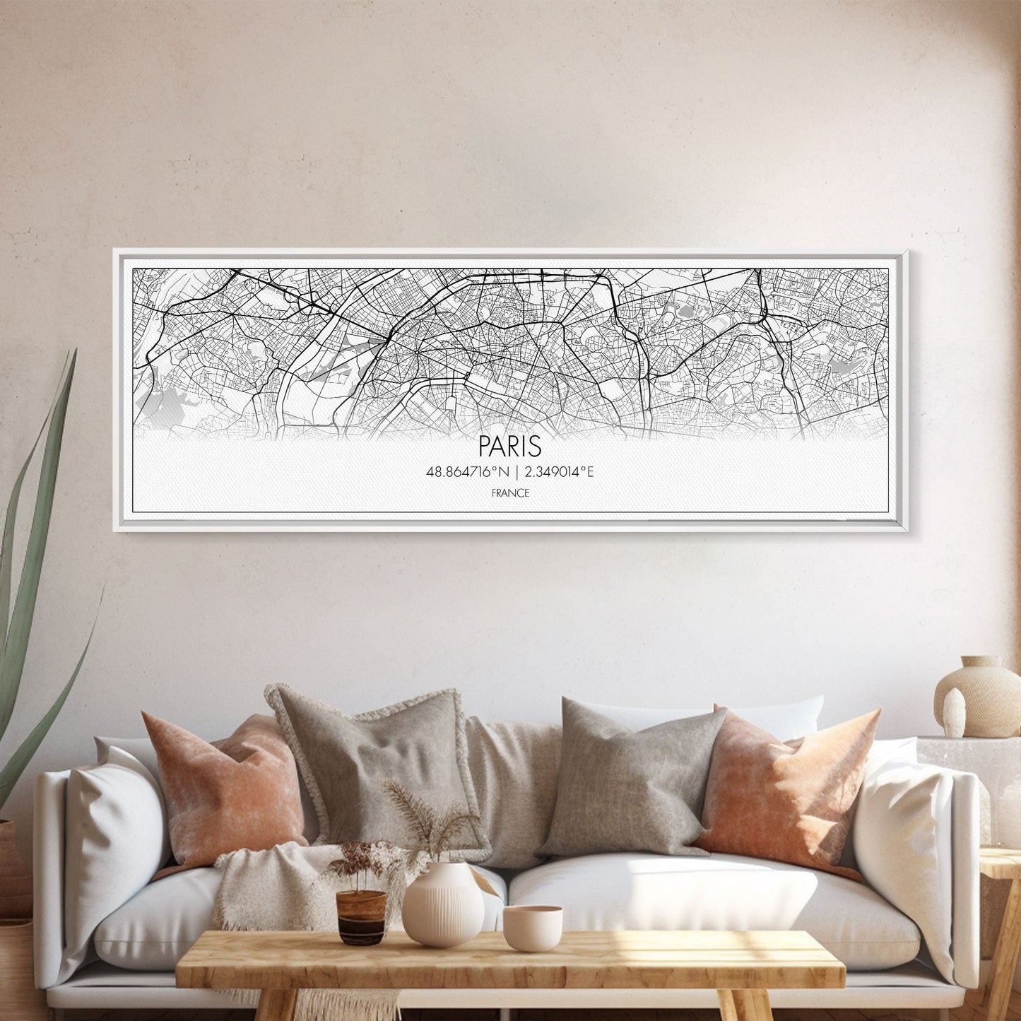 Panoramic Paris City Map, France Art, Map Print, Minimalist Wall Art, Canvas Art, Housewarming Gift, Street Map Art, Closing Gift