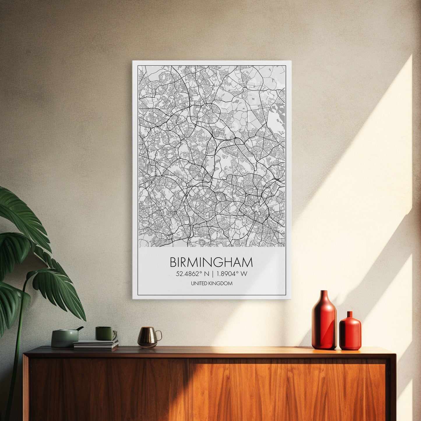 Birmingham Street Map, United Kingdom Map, City Map Art, Modern Art, Wall Art, Canvas Print, Canvas Wall Art, Aviation Gift, Classroom Decor