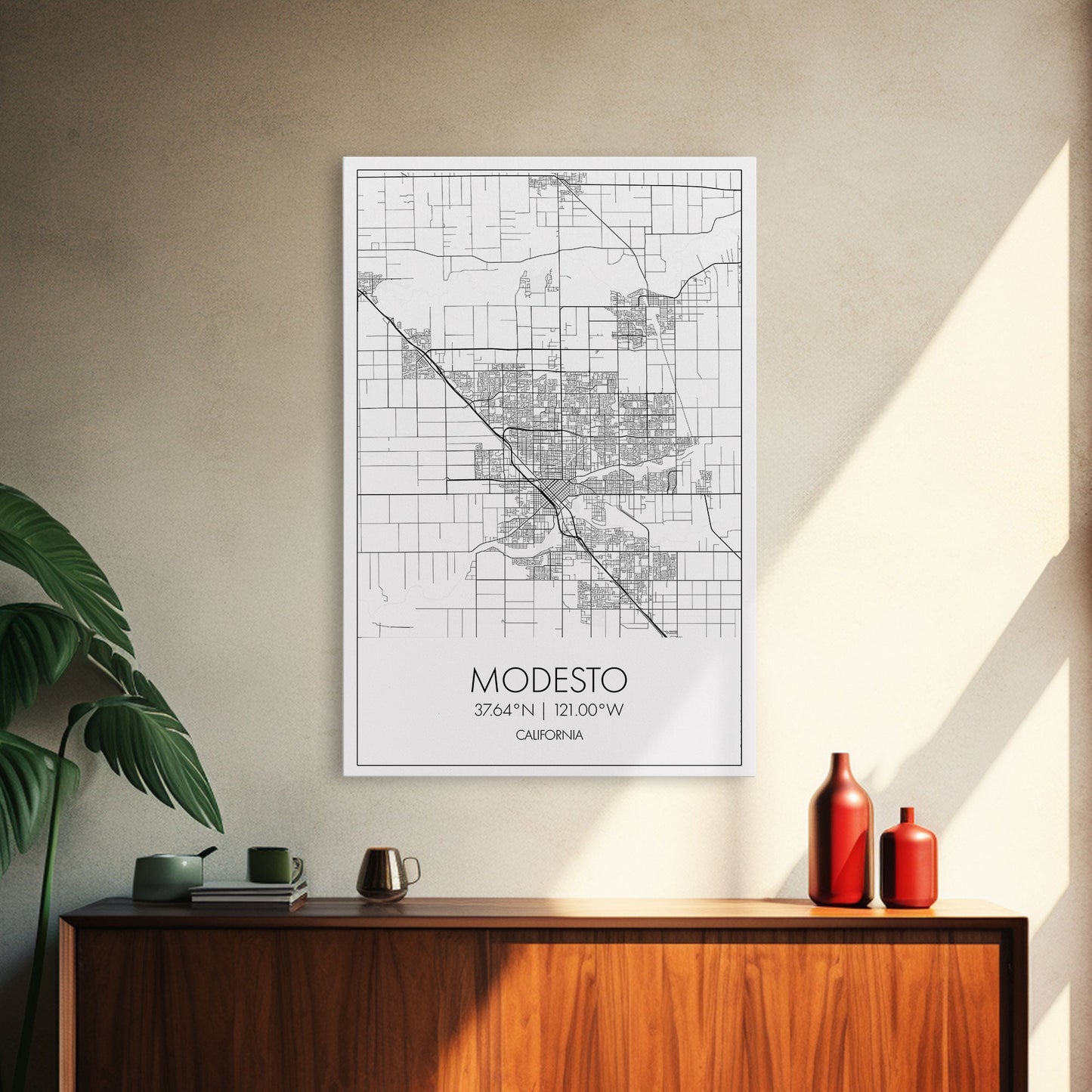 Modesto Street Map, California Map, City Map Art, Modern Art, Wall Art, Canvas Print, Home Décor Wall Art, Friendship Gift, Travel Wall Art