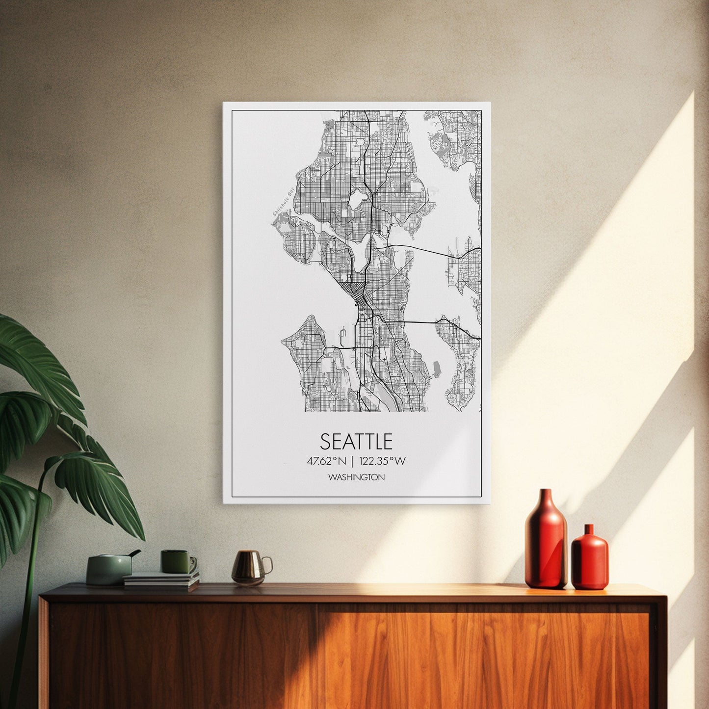 Seattle Street Map, Washington Map, City Map Print, Minimalist Art, Wall Art, Canvas Print, Unique Wall Décor, Anniversary Gift, Travel Art