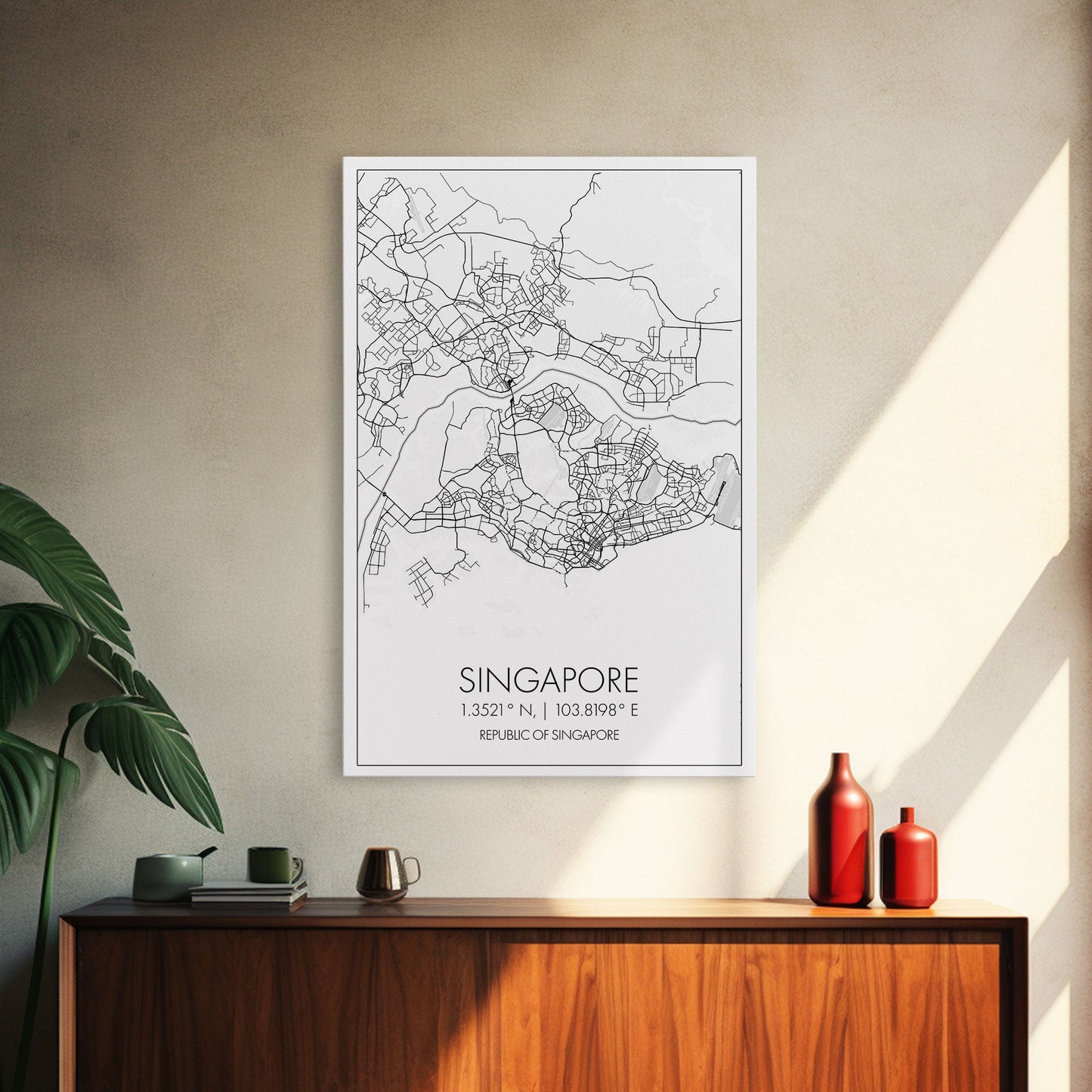 Singapore Street Map, Singapore Map, Asia City Map Print, Minimalist Art, Wall Art, Canvas Print, Room Decor, Travel Wall Art, Gift For Him