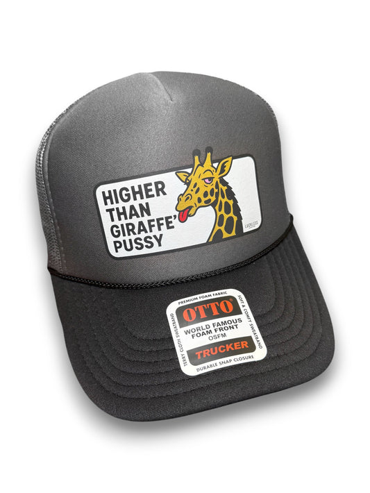 Higher Than Giraffe Pussy Foam Mesh Trucker Hat by Luckless Outfitters
