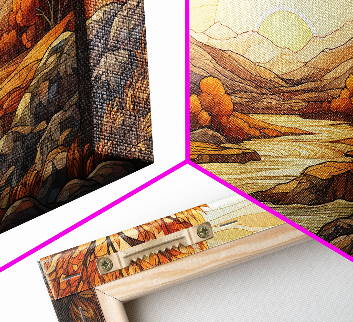 Fall Centerpiece Landscape Painting Canvas Print, Stained Glass Style Art, Stained Glass Wall Art, Autumn Decor, Rustic Fall Art, Fall Decor