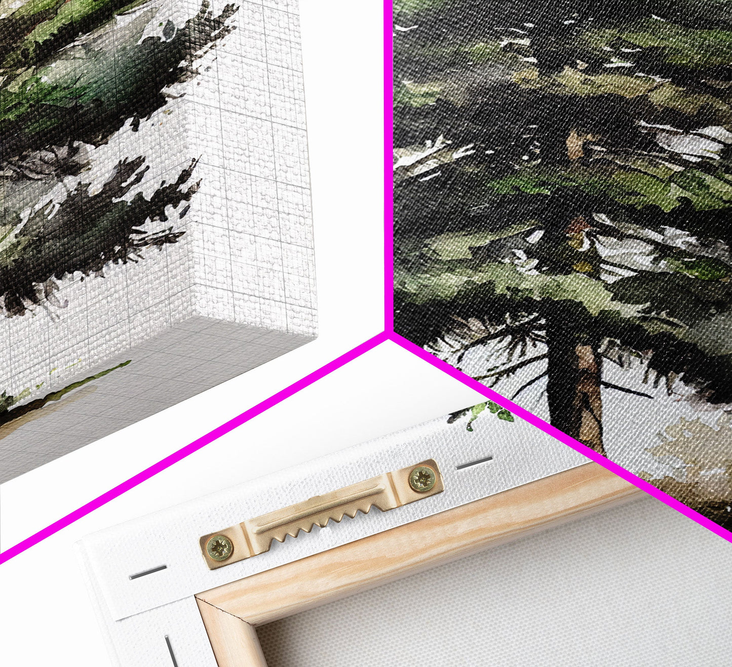 Pine Tree Watercolor Wall Art Canvas Print - Vibrant Colorful Nature Scene Artwork, lakehouse art