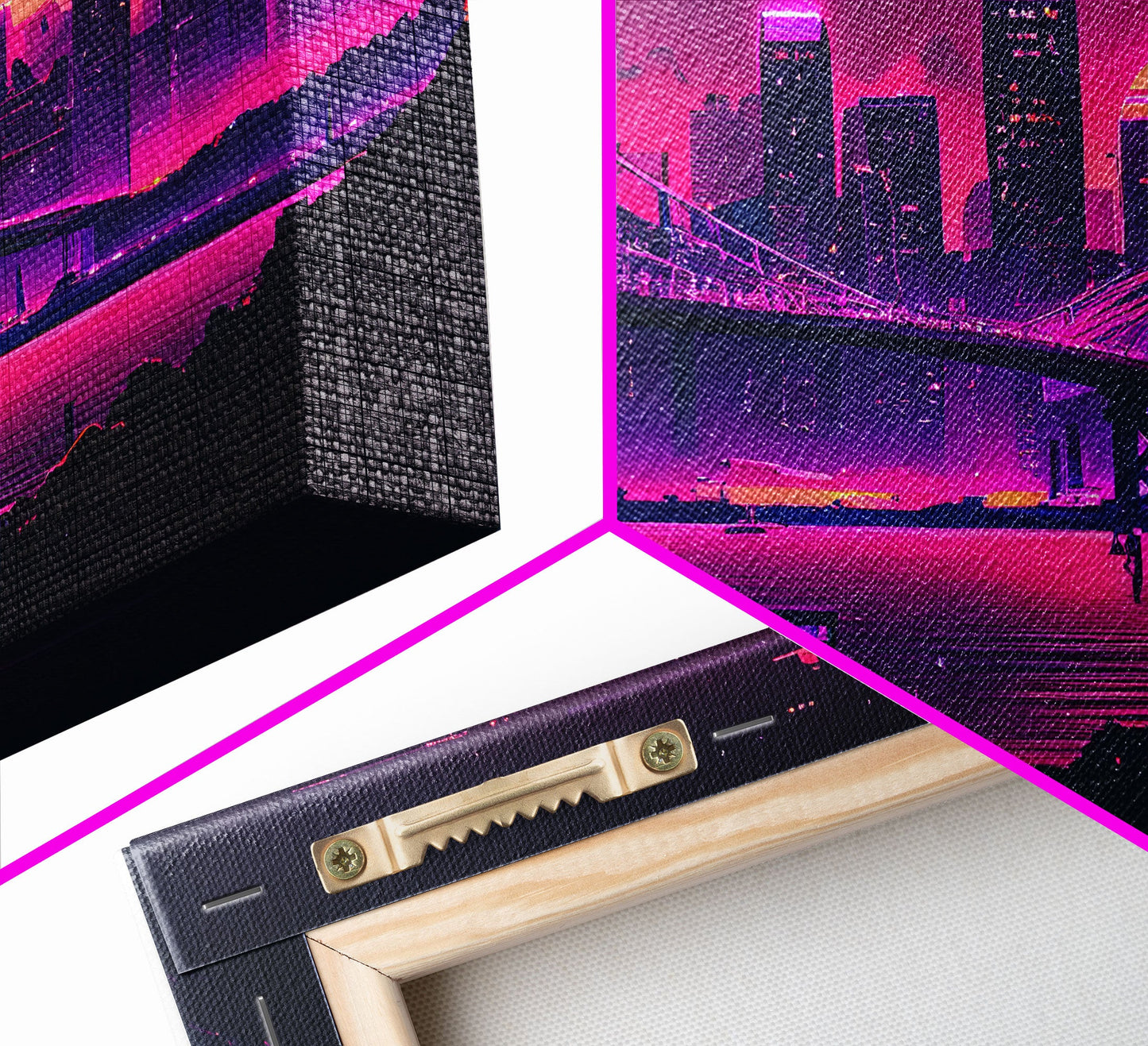 Cityscape Bridge Full Moon Purple Night Fine Art Print, Wall Decor, Wall Art Print, Wall Poster