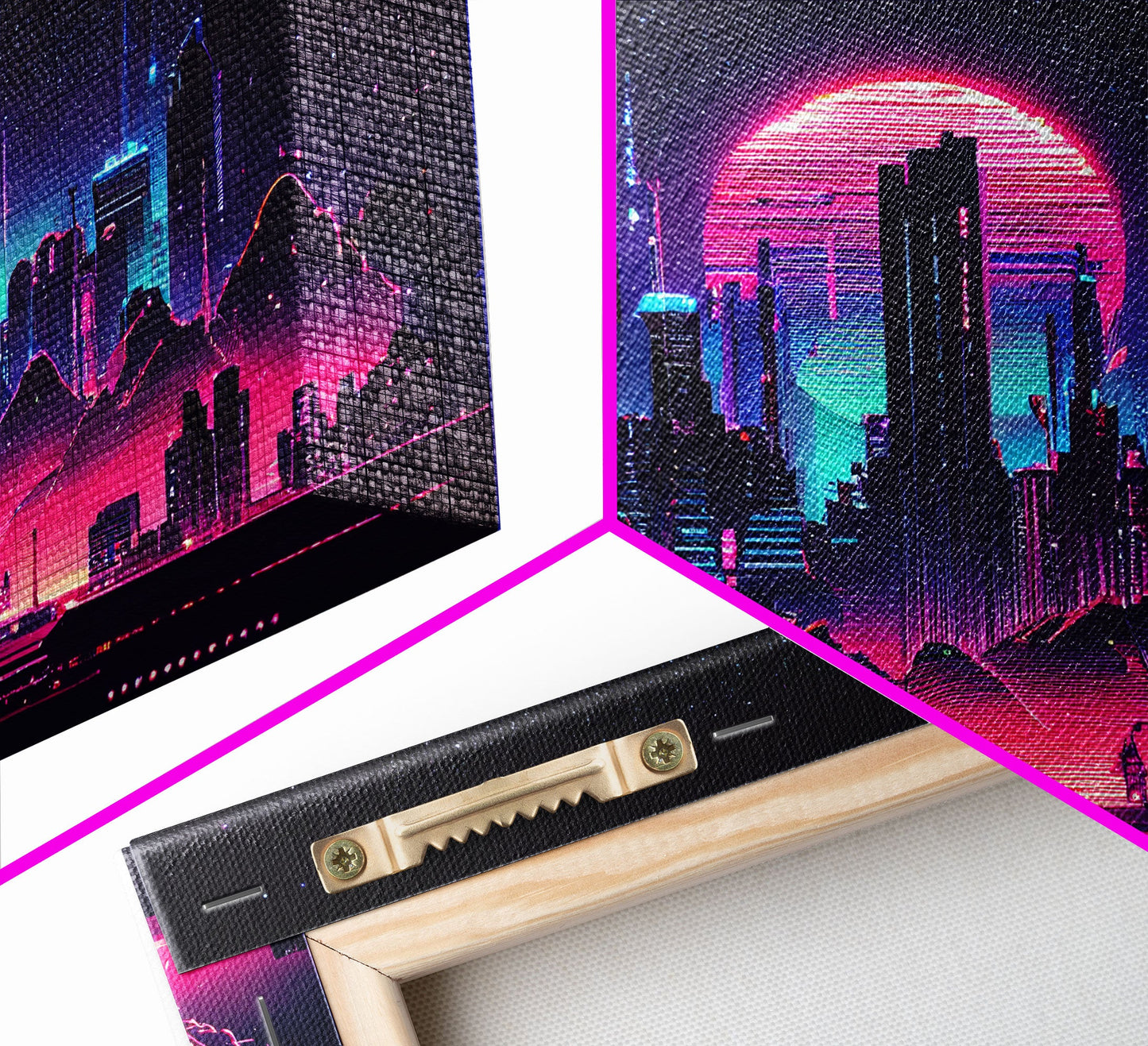 Vaporwave Cityscape Night Full Moon Purple Wall Poster, Fine Art Print, Wall Decor, Wall Art Print