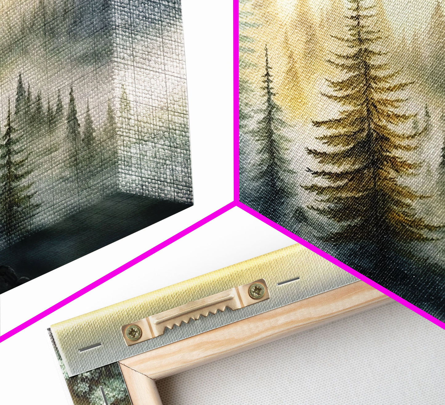 Watercolor of a foggy pine tree forest, framed canvas print, unique wall art, contemporary art