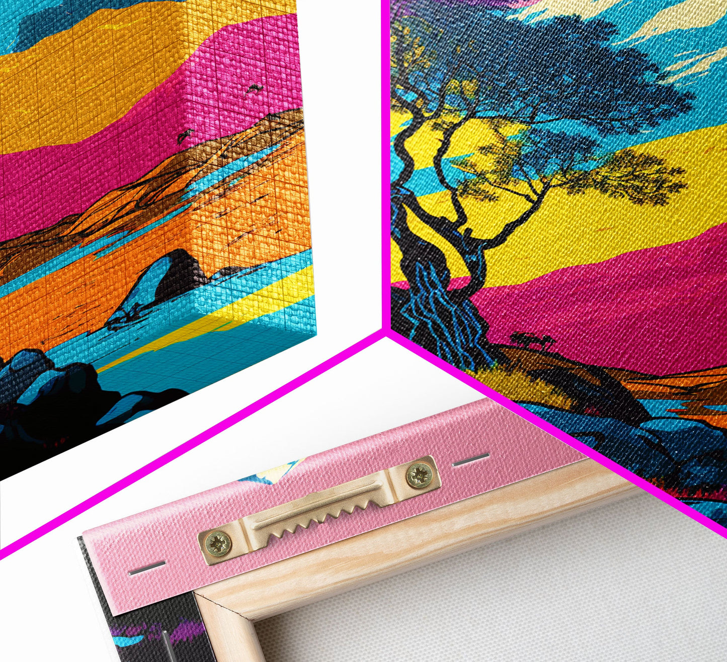 Retro Midcentury Style Wall Art, Framed Canvas Print, Colorful Wall Art, Mountain Landscape, Office Decor, Low Res Art