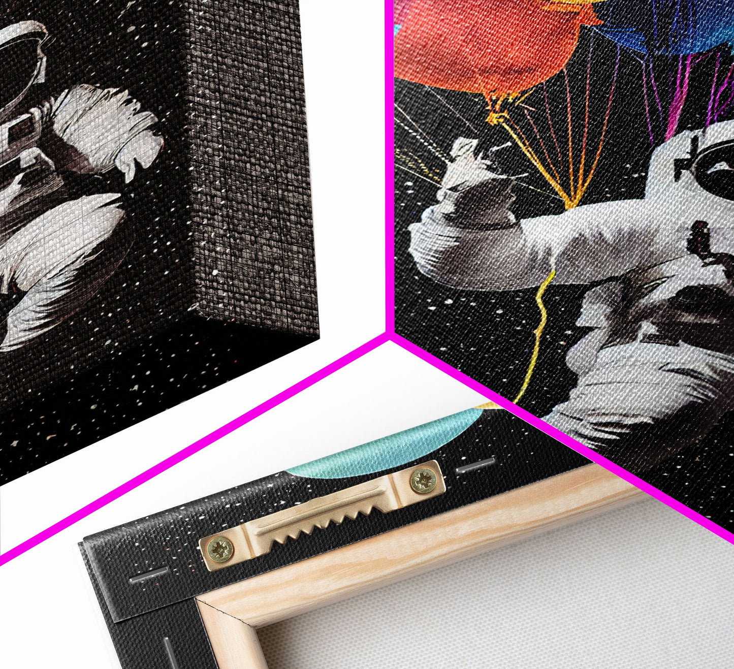 Urban Wall Art, Banksy Inspired, Astronaut Holding Colorful Balloons, Framed Canvas Print, Graffiti Art, Space Art