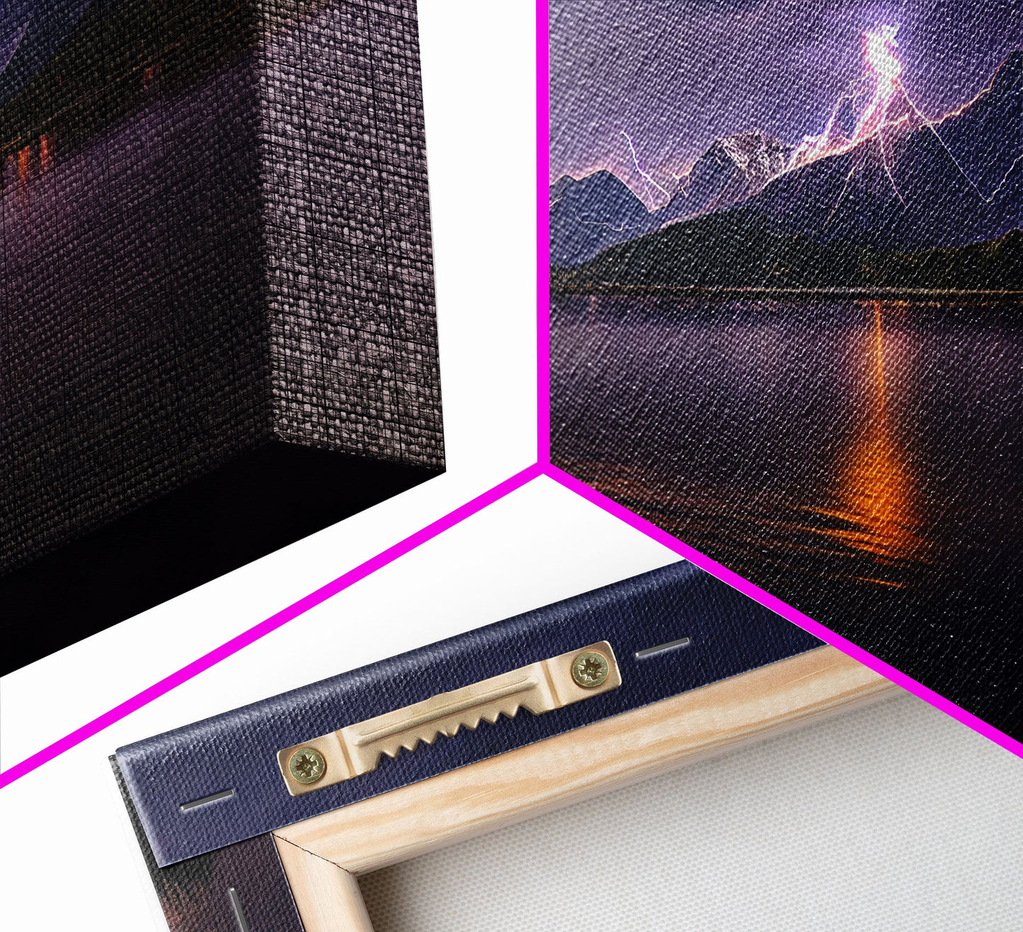 Full moon canvas print, Lightning storm over a mountain lake at night, cool wall art, awesome wall art