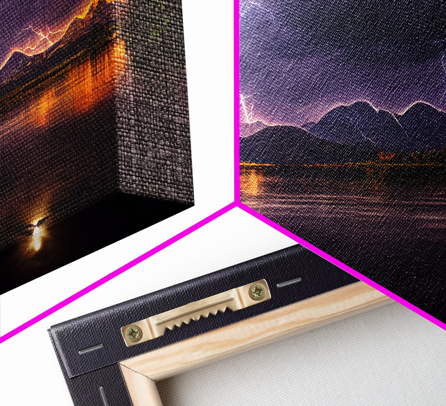 Full moon canvas print, Lightning storm over a mountain lake at night, cool wall art, awesome wall art