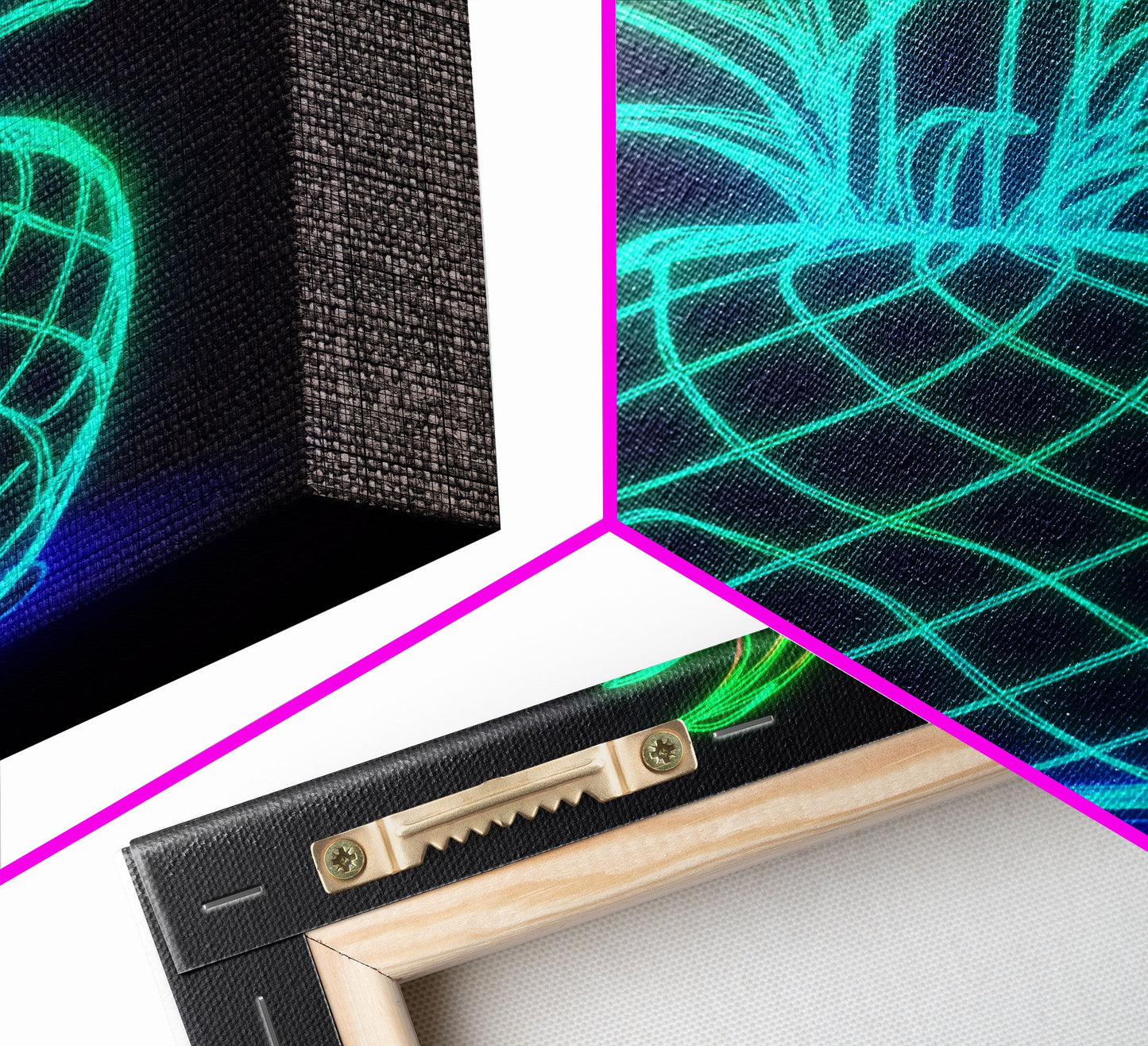 Green Neon Lights Pineapple Wall Decor, Fruit Art, Kitchen Wall Art, Minimalist Print, Wall Decor, Canvas Print, Wall Art, Framed Canvas