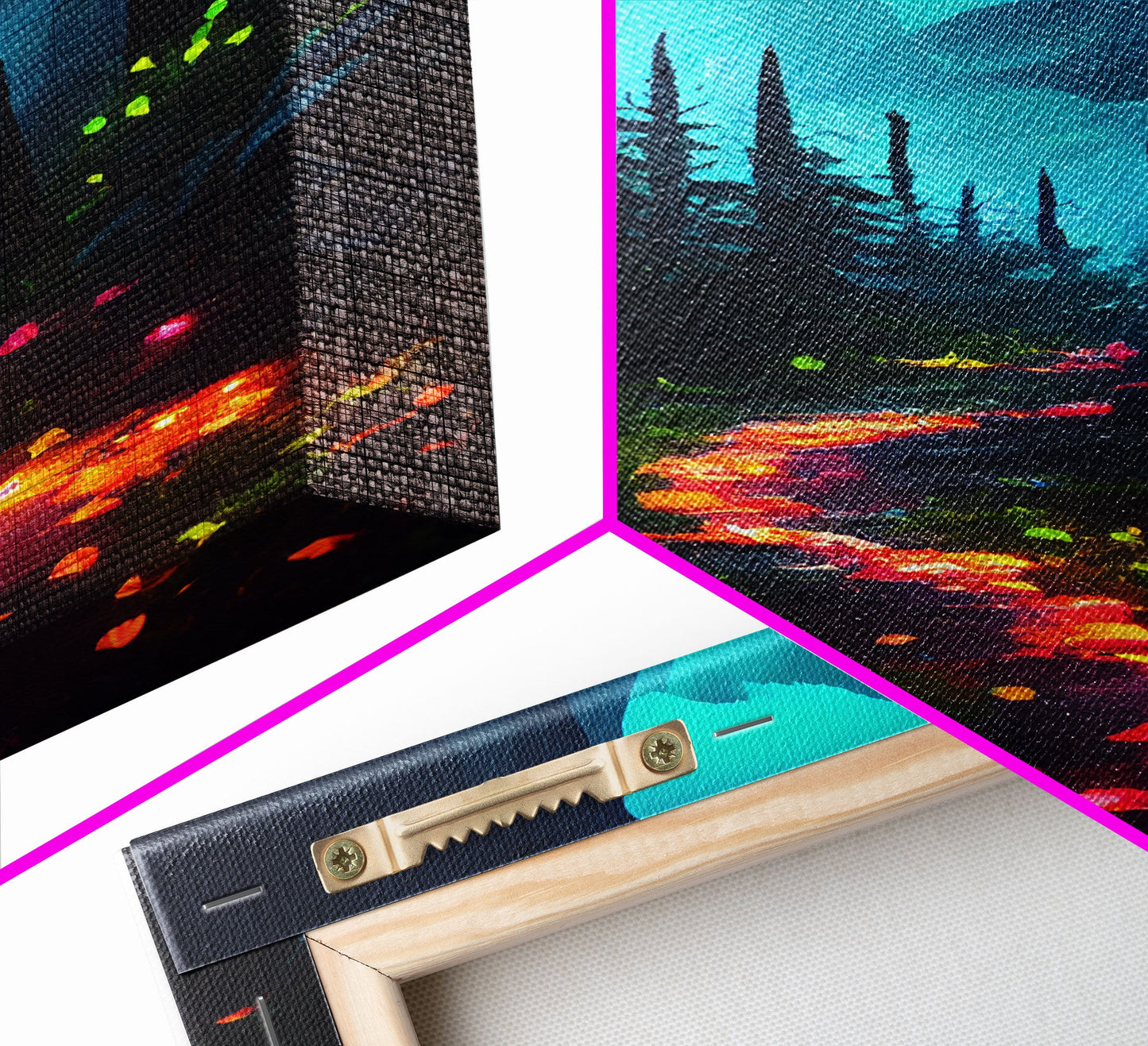 Luminescent magical forest canvas print, glowing trail though the trees, fantasy art, gloomy wall art, dark decor