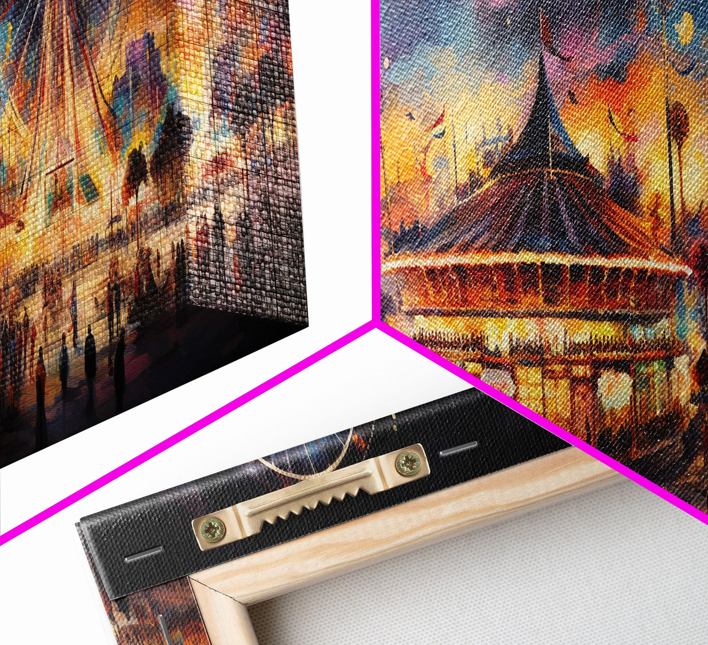 The Carnival, Colorful Circus Art, Ferris Wheel Painting, Framed Canvas Print Watercolor Painting Framed Wall Art