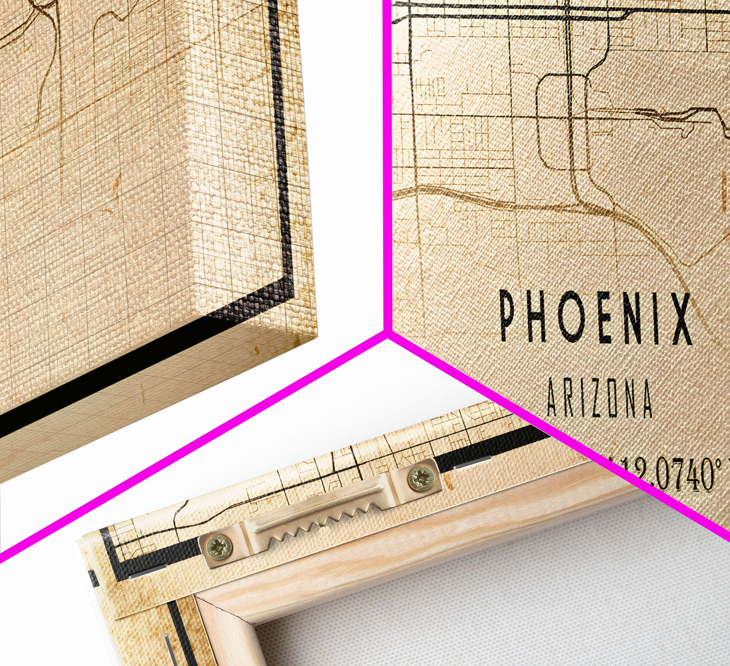 Phoenix Arizona Panoramic Street Map, Framed Canvas Art, Arizona United States Road Map Wall Art, Office Wall Art, Wall Decor for Office