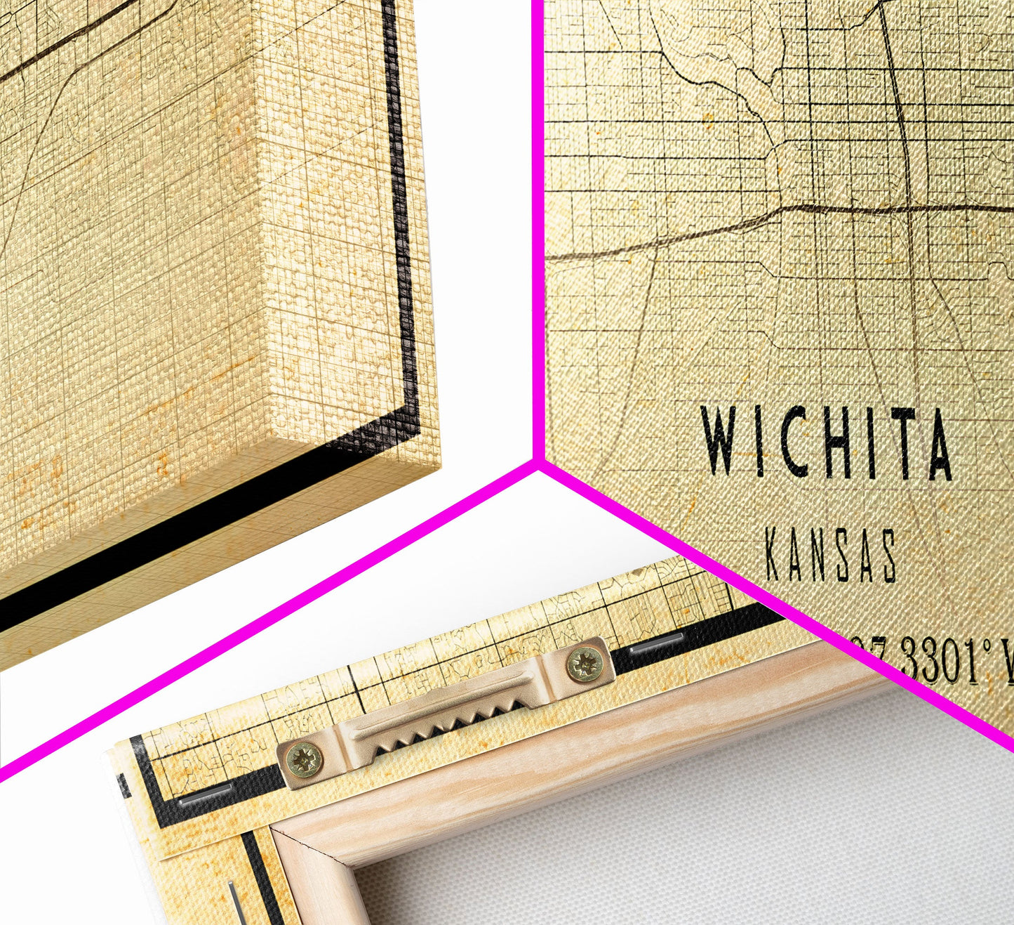Panoramic Vintage Wichita Kansas map print poster or framed canvas, map print poster canvas, Wichita city map print canvas, Travel Art