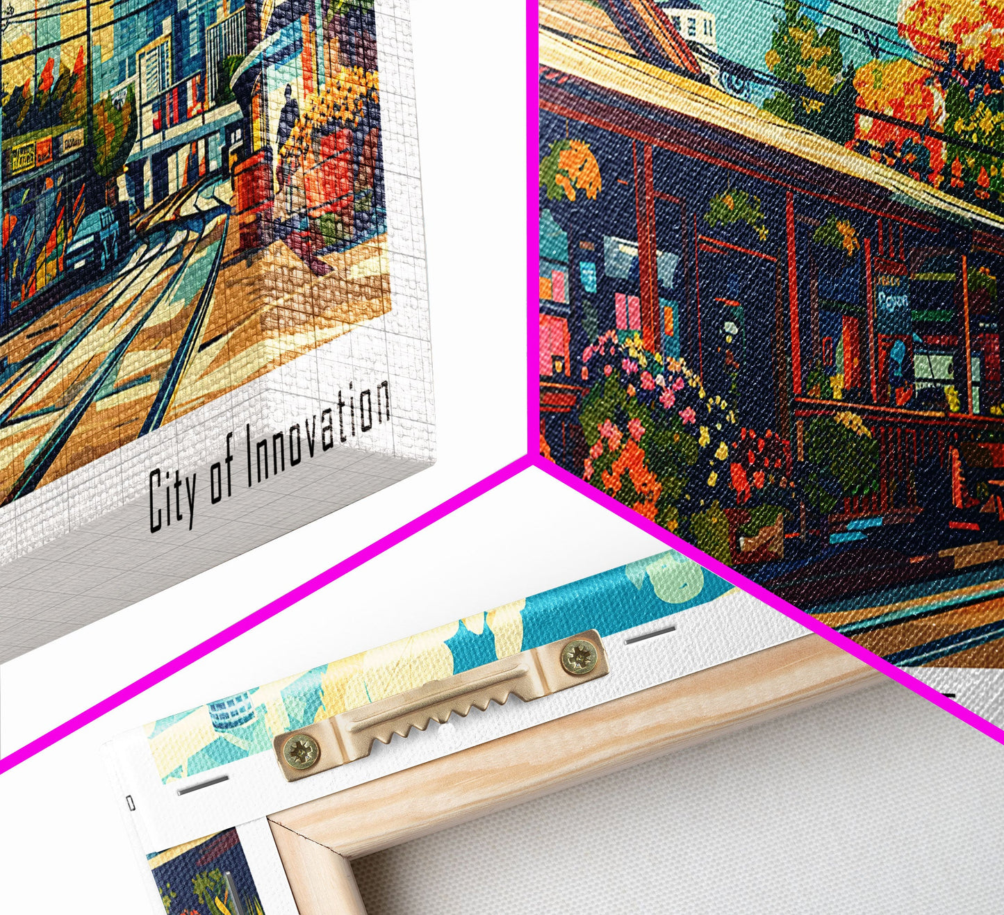 Irvine California Panoramic Travel Poster Framed Canvas Print, Mid Century Modern Art, Pop Art Style, Wall Art Decor, Home Decoration