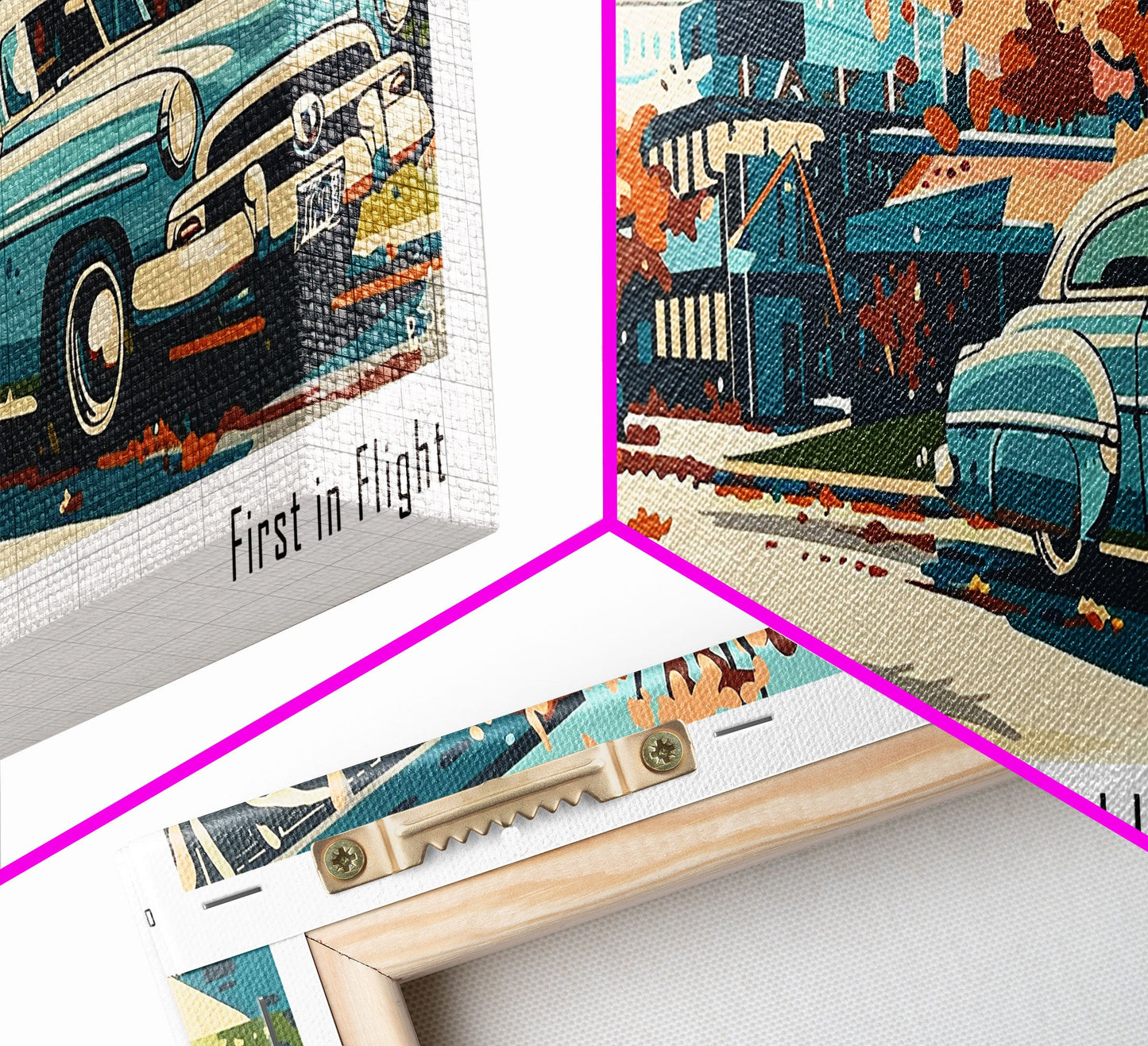 Raleigh North Carolina Panoramic Painting, Mid Century Modern Framed Canvas Print, Retro Pop Art Travel Poster, Living Room and Office Wall Art