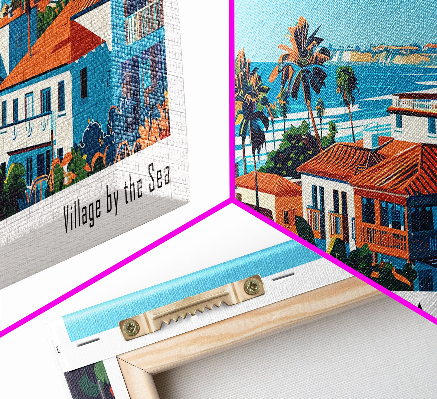 Carlsbad California Panoramic Painting, Mid Century Modern Framed Canvas Print, Retro Pop Art Travel Poster, Living Room Wall Art, City Print
