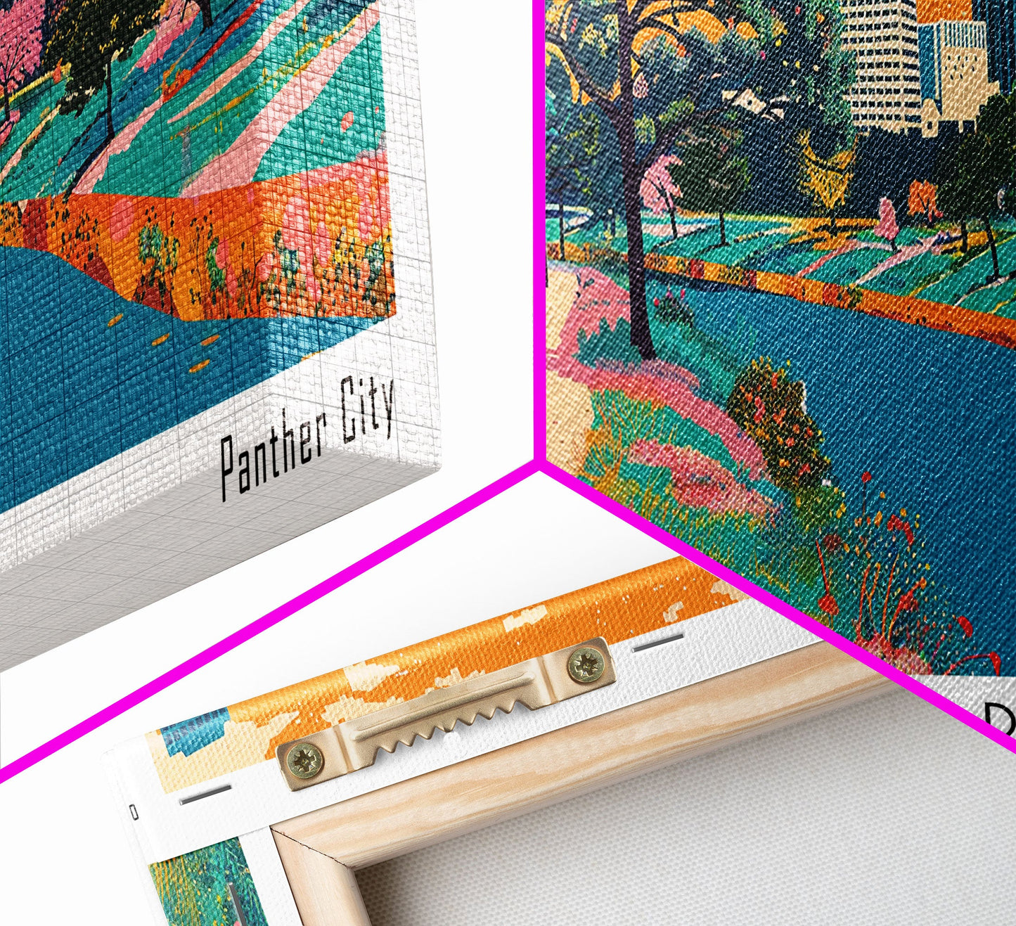 Fort Worth Texas Panoramic Painting, Mid Century Modern Framed Canvas Print, Retro Pop Art Travel Poster, Office Wall Decor