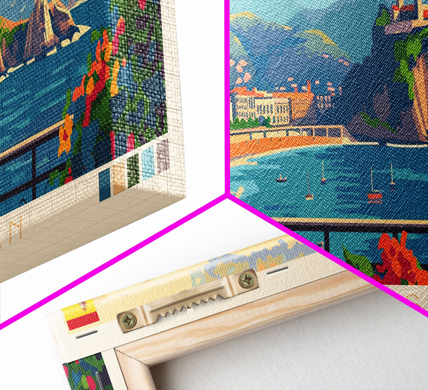 San Sebastian Spain Panoramic Travel Poster, Framed Canvas Print or Metal Wall Art, Travel Art, Home Decor, Panoramic Painting, Midcentury Art