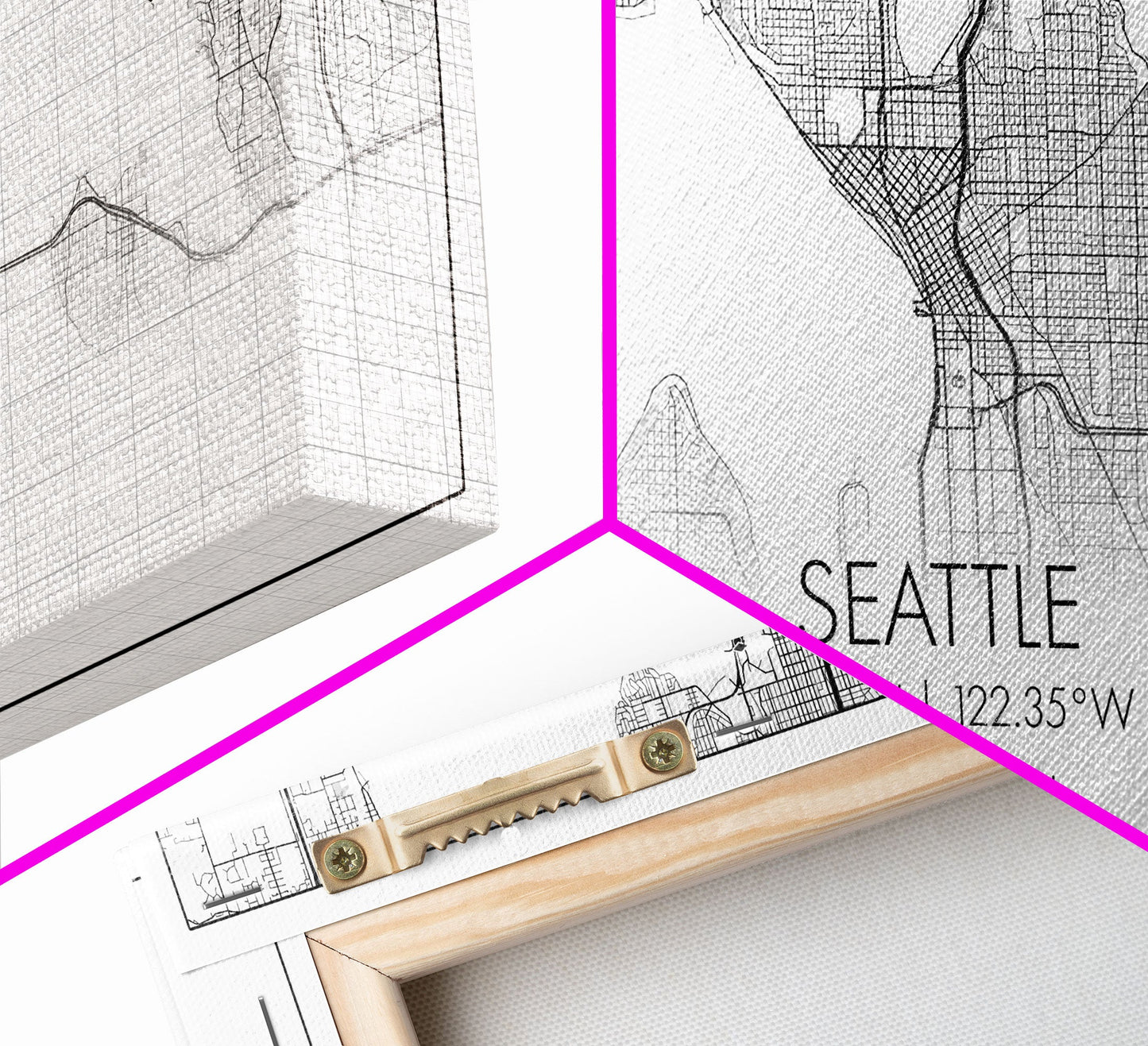 Seattle City Map, Washington Art, Map Print, Modern Wall Art, Wall Art, Canvas Art, Horizontal Wall Art, Tiny House Décor, Moving Gift