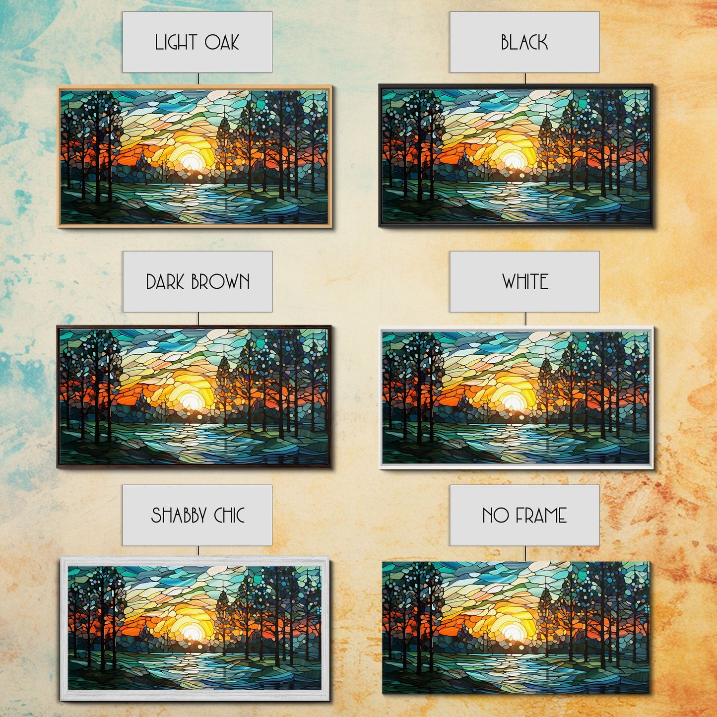 Sunset Art, Abstract Nature Print, Vibrant Art, Mosaic Wall Art, Wall Art, Canvas Print, Wall Hanging, Landscape Art, Unique Wall Decor