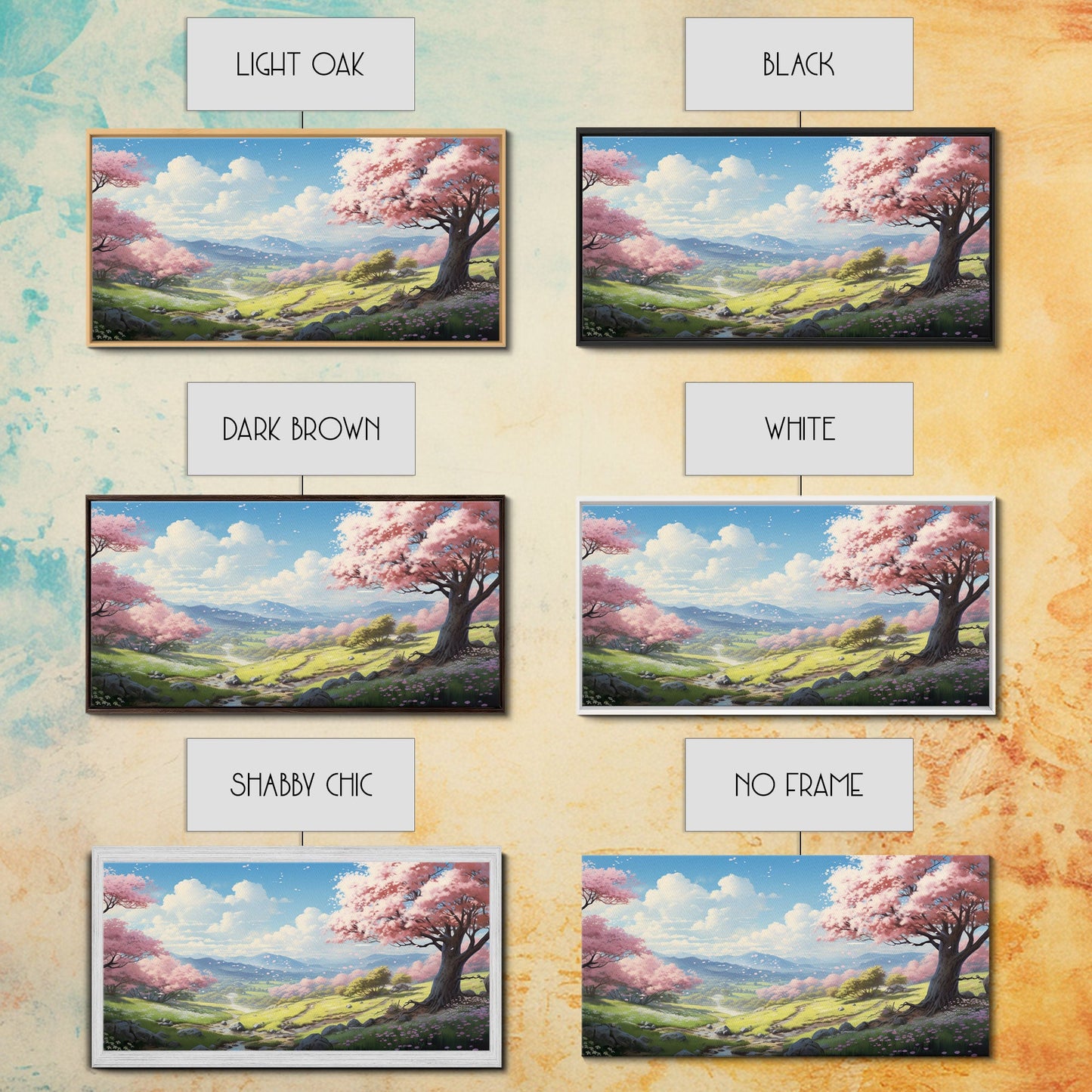 Cherry Blossom Art, Mountains Wall Art, Spring Art, Panoramic Art, Wall Art, Canvas Art, Landscape Art, Teacher Gift, Family Room Art