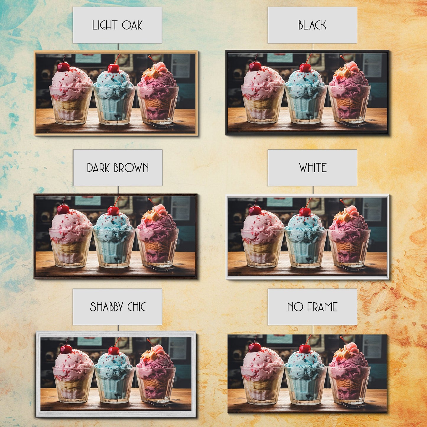 Ice Cream Shop Decor, Framed Canvas Print, Cute Nursery Decor, Retro Ice Cream Parlor Wall Art
