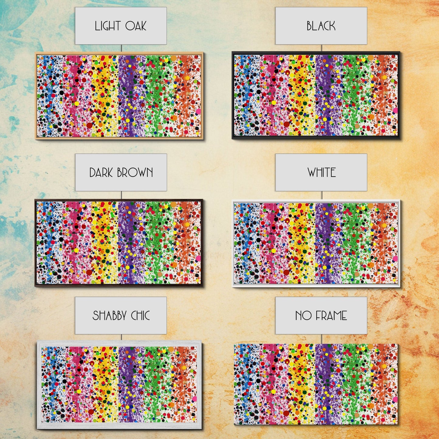 Rainbow Splatter Art, Framed Canvas Print, Graffiti / Splatter Painting, Colorful Decor, Ally Art, Polka Dot Wall Art