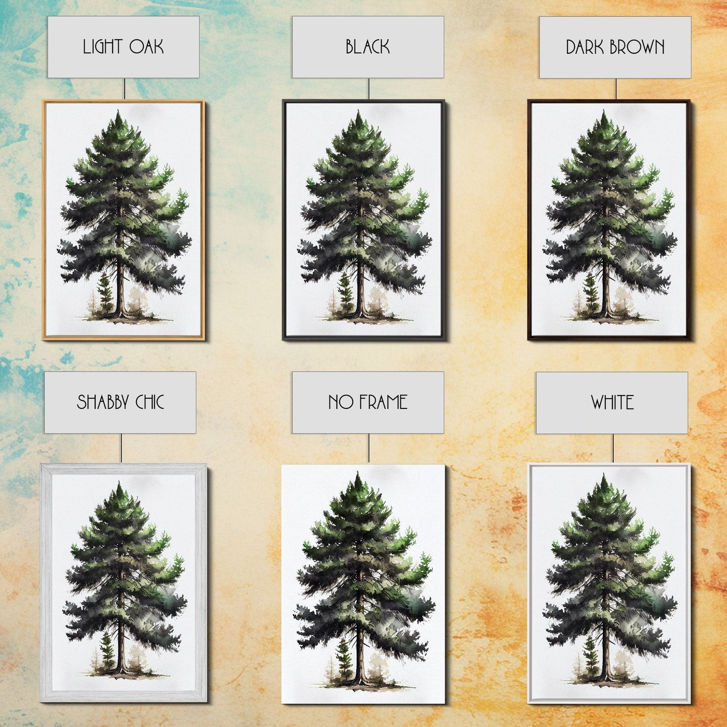 Pine Tree Watercolor Wall Art Canvas Print - Vibrant Colorful Nature Scene Artwork, lakehouse art
