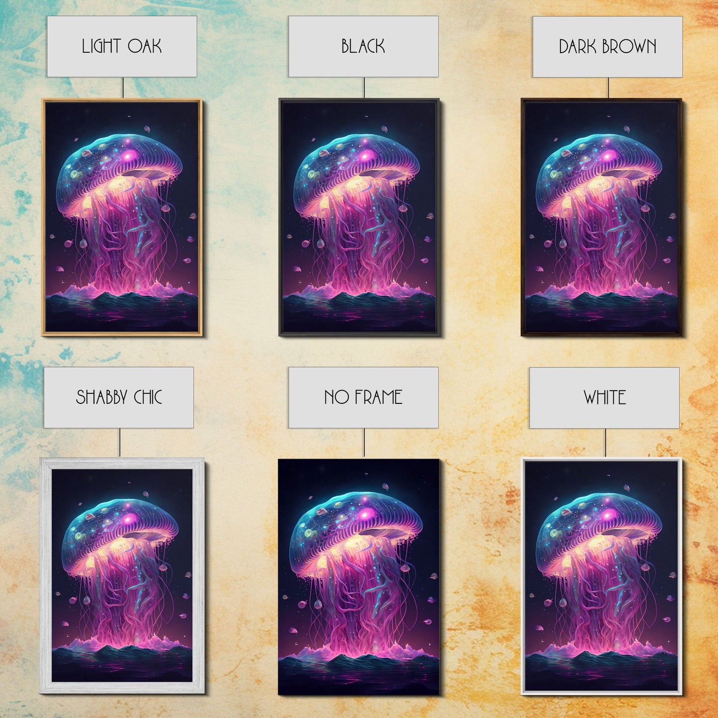 The Cosmic Jellyfish, Under The Sea Galaxy Art Mashup, Framed Canvas Print