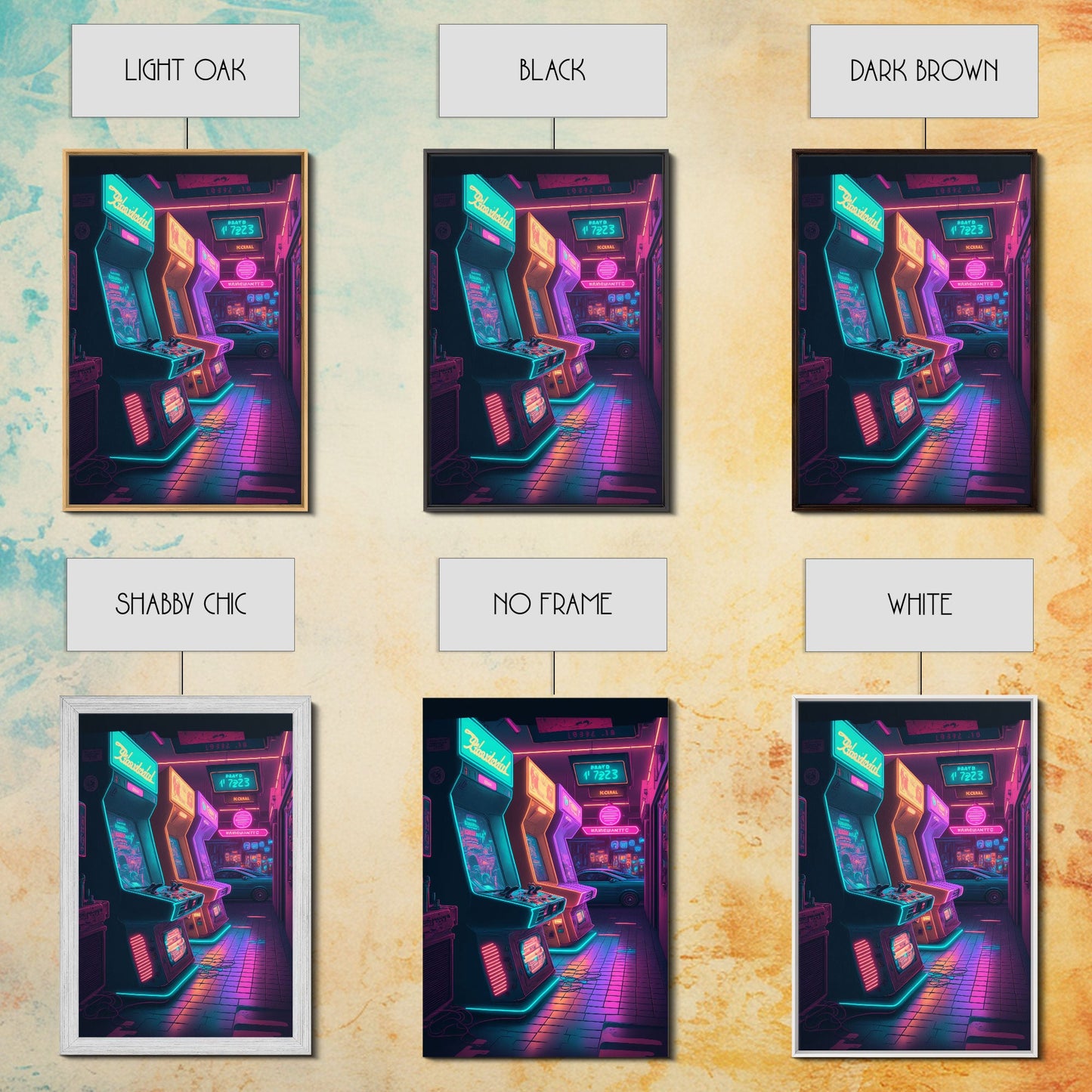 The Neon Arcade, Gamer Room Decor, Unique Game Room Art, Framed Canvas Print, Synthwave Style Art, Vaporwave Gamer Art, Retrowave Arcade