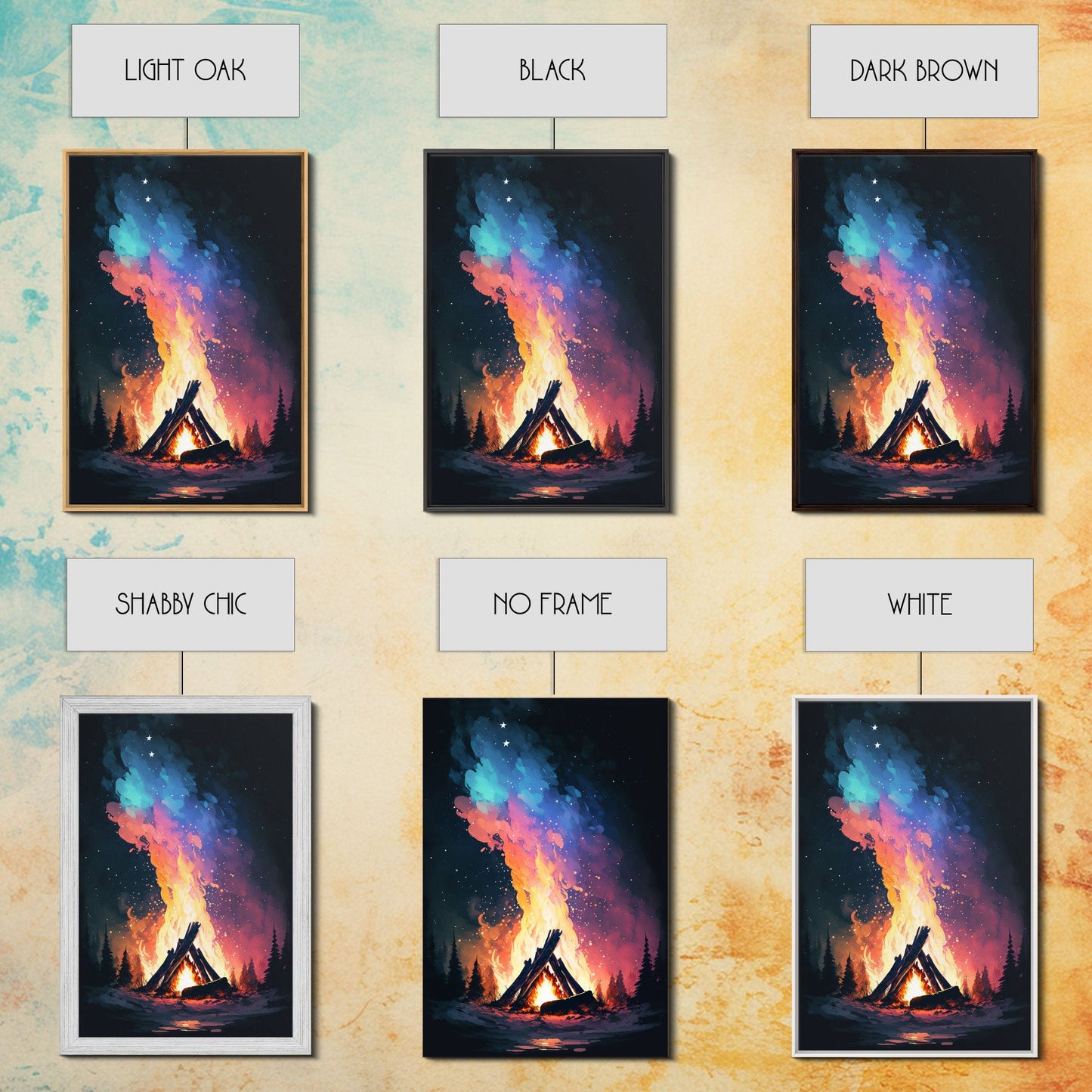 Campfire Print, Framed Canvas Art, Original Artwork, Hiking, Up North, Lake Life, Cabin Decor