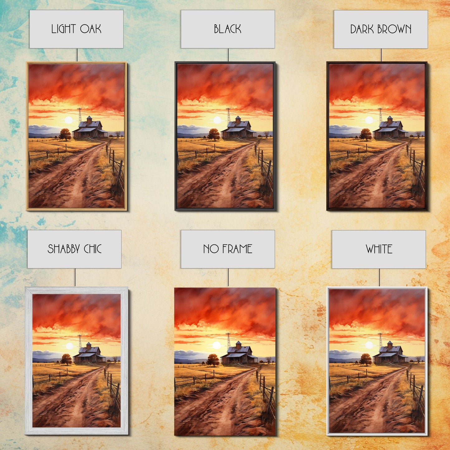 Sunset Over Kansas Farmhouse, Framed Canvas Print or Poster
