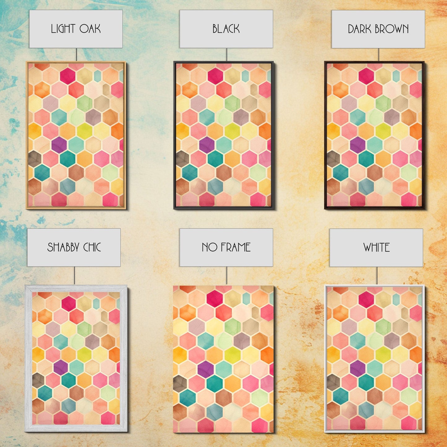 Hexagon Art, Mid Century Art Print, Framed Modern Art, Geometric Art, Mid Century Modern Wall Art, Colorful Art, MCM Style Canvas Art