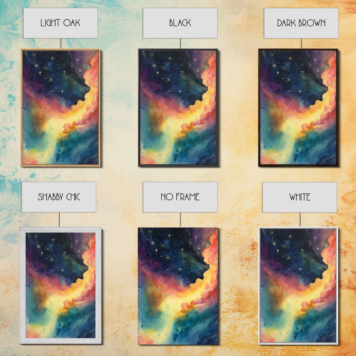 The Rainbow Nebula, Deep Space Art, Framed Canvas Print, Watercolor Painting of Space
