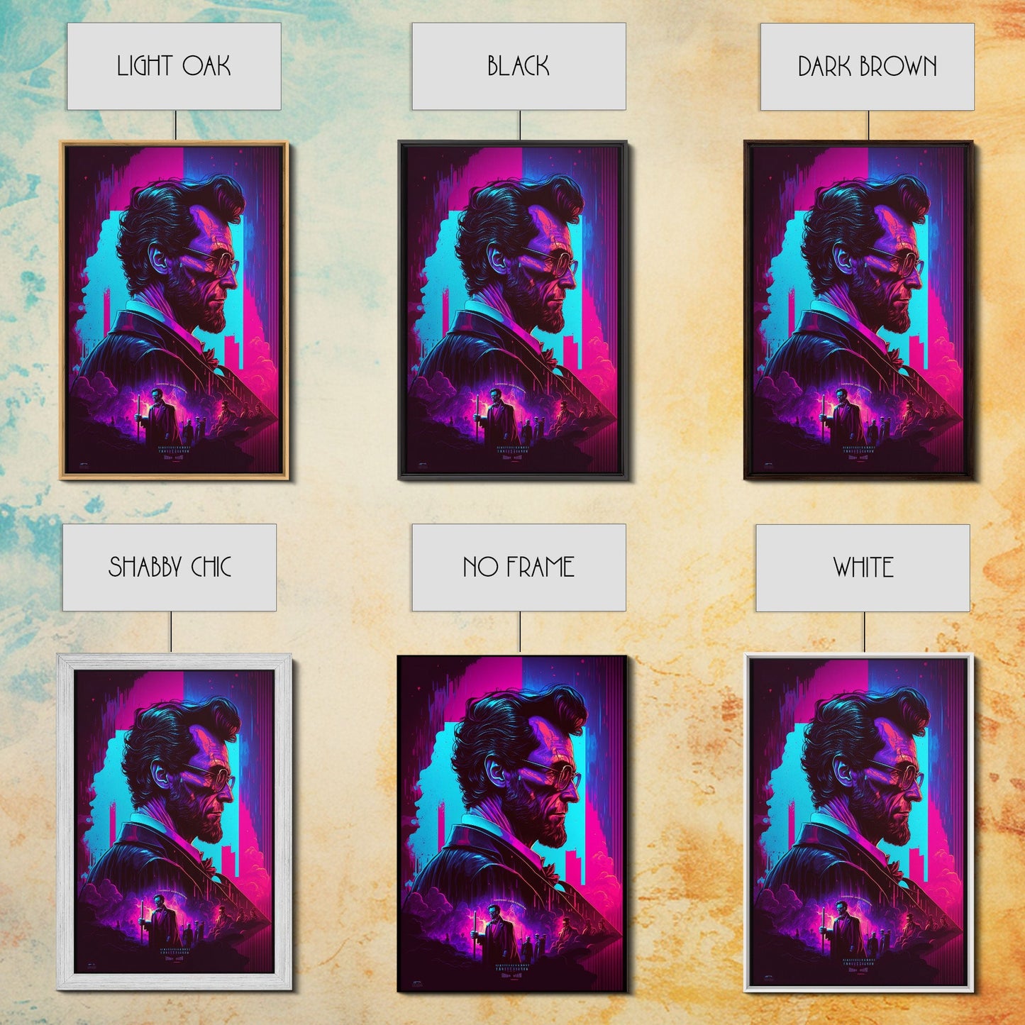 Synthwave Abraham Lincoln, Wall Art, Punk Rock Lincoln, Vampire Hunter, Goth Art, Retro Vibes Wall Art