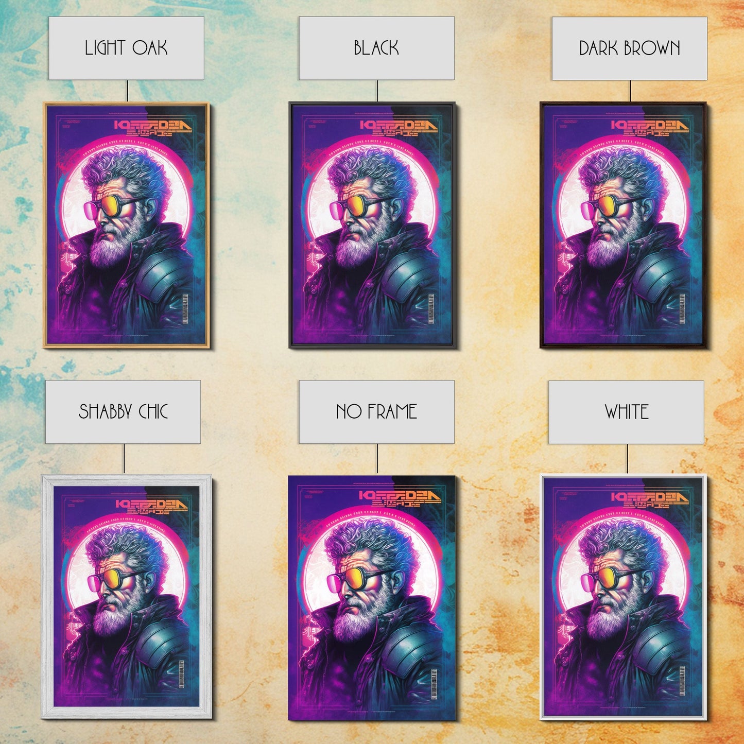 Grunge / Cyberpunk Synthwave Odin Movie Poster Art, Norse Mythology, Wall Art, Framed Canvas Print, Futuristic Portrait of Odin